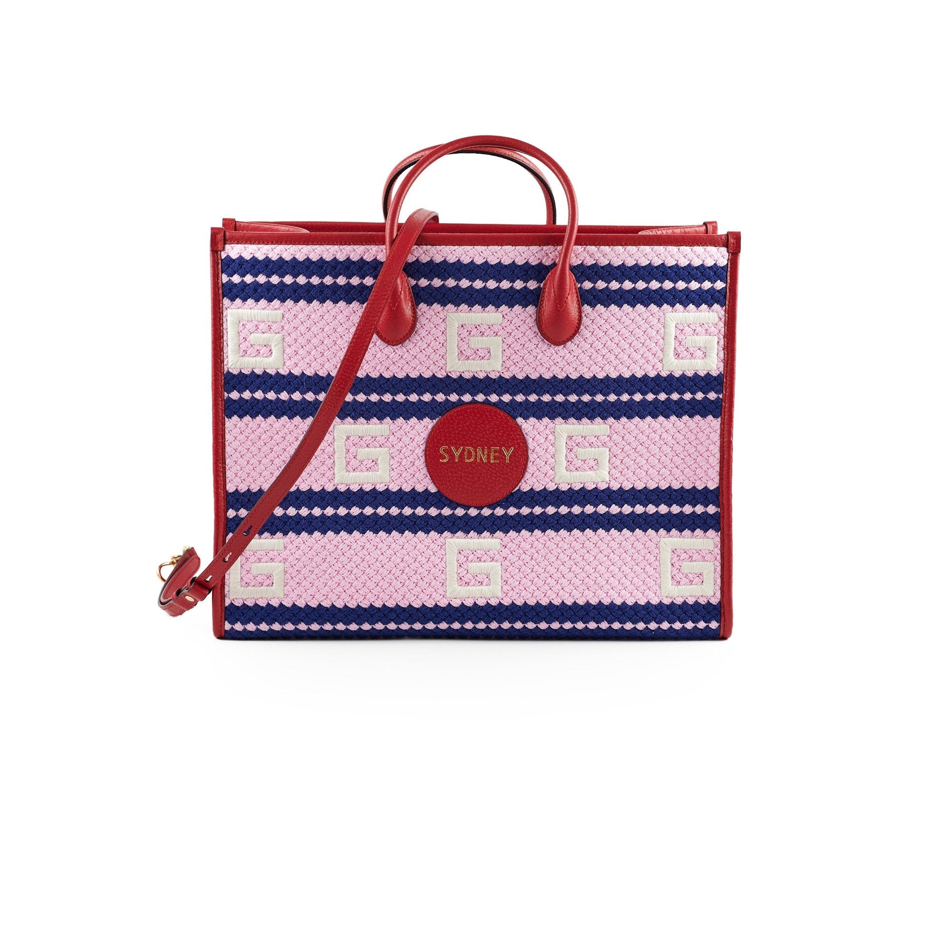 Gucci Fabric Embroidered Sydney Tote Bag Blue Shoulder Bag