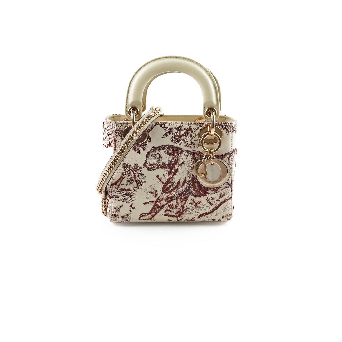 Dior Christian Lady Calfskin Limited Edition Bag Ivory Burgundy Mini Embroidered Crossbody Bag