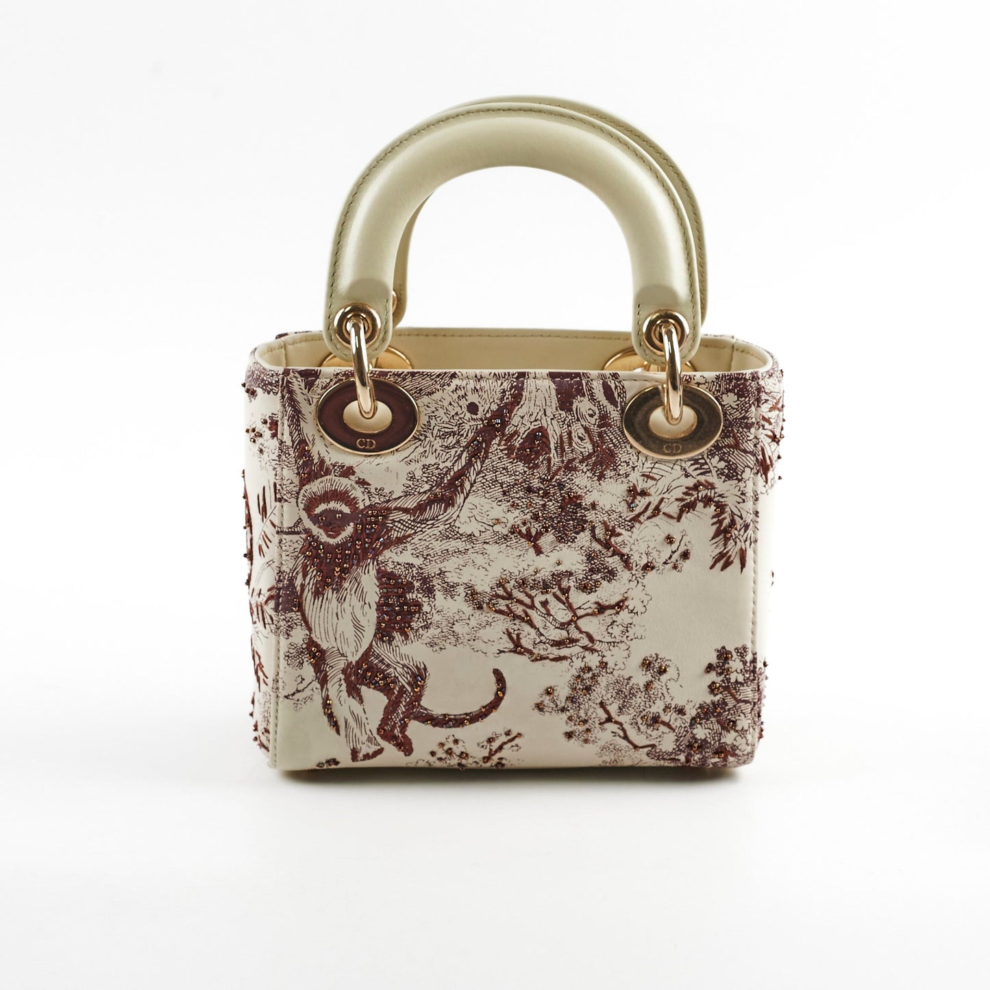 Dior Christian Lady Calfskin Limited Edition Bag Ivory Burgundy Mini Embroidered Crossbody Bag