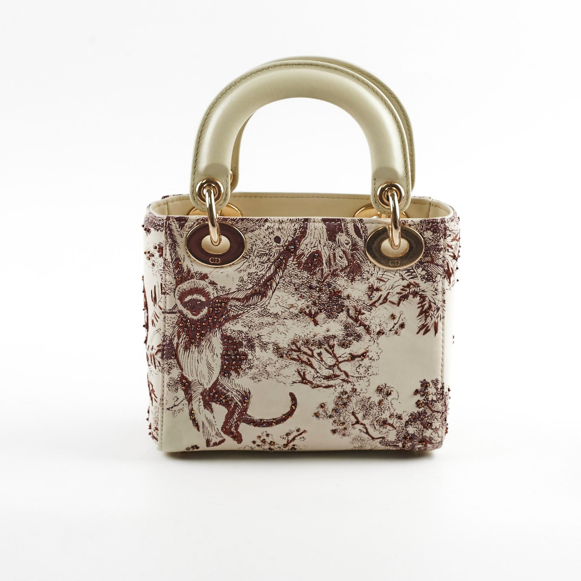 Dior Christian Lady Calfskin Limited Edition Bag Ivory Burgundy Mini Embroidered Crossbody Bag