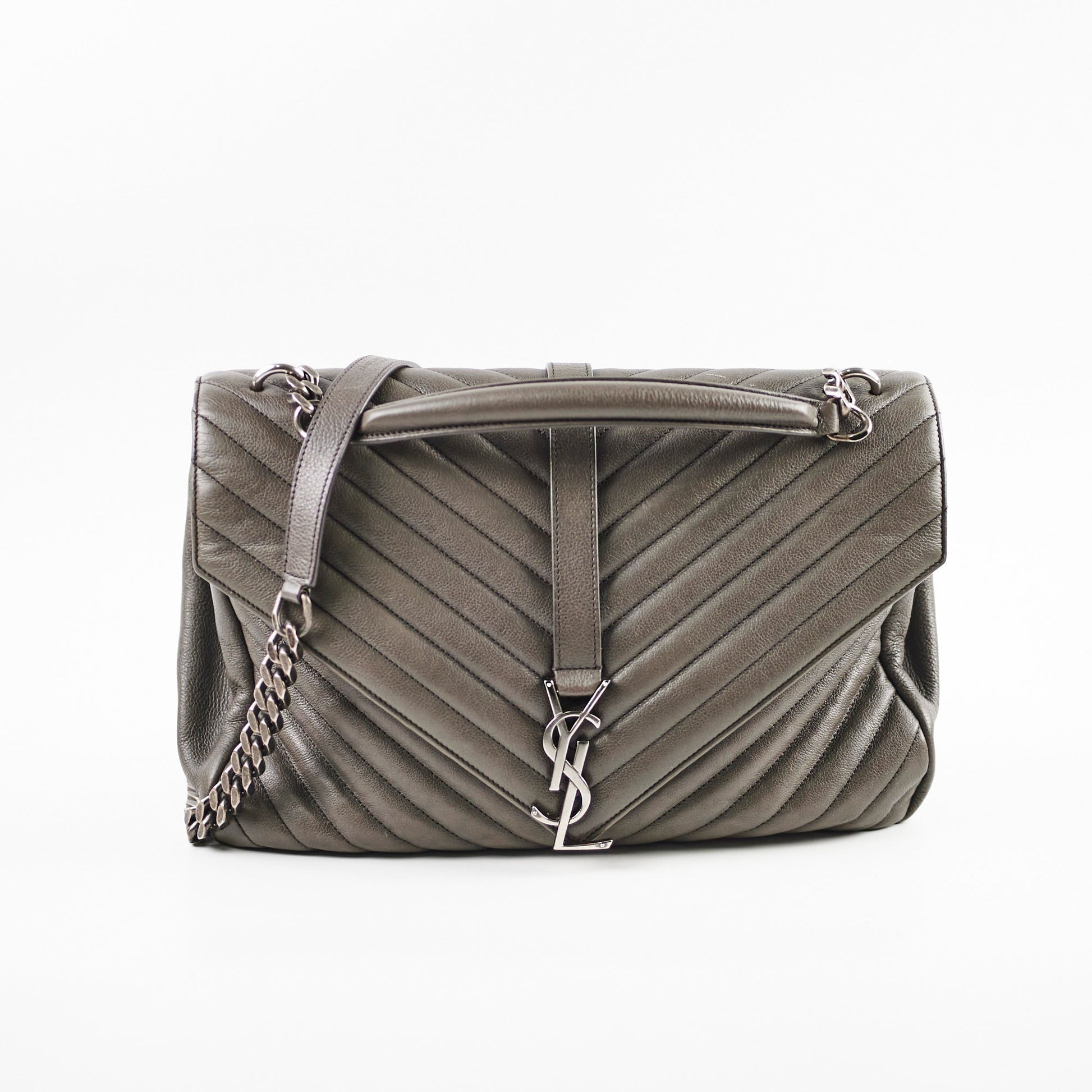 YSL Saint Laurent College Grey Crossbody Bag Gray Large