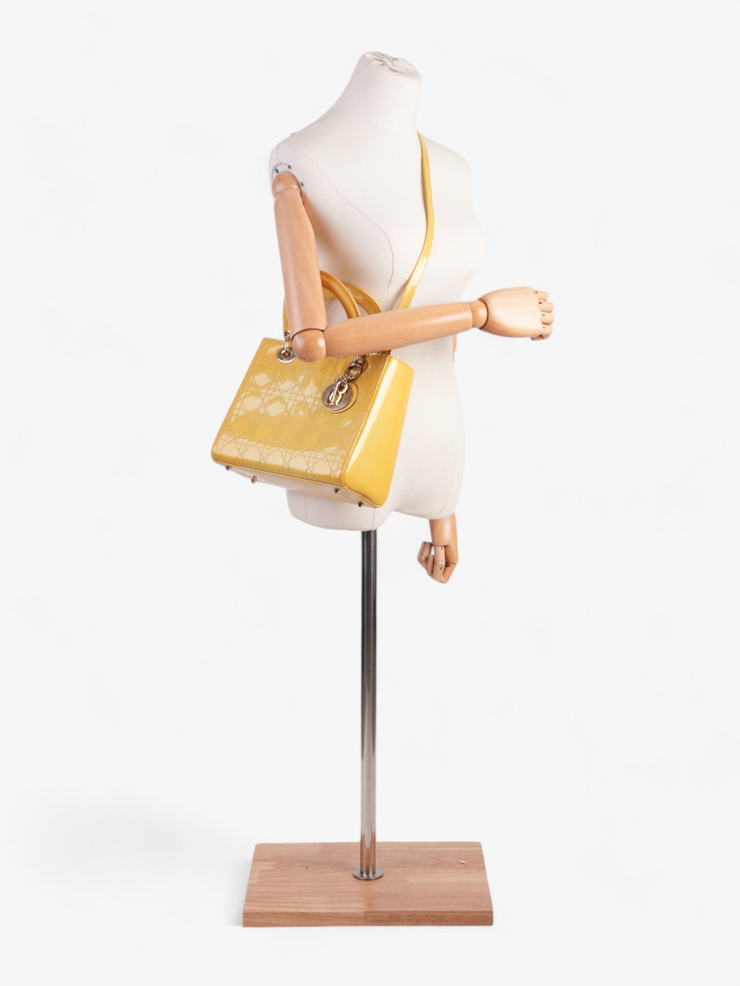 Dior Christian Lady Shoulder Bag Leather Patent Yellow