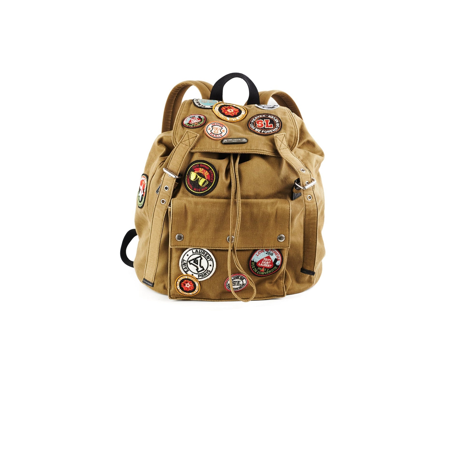 YSL Saint Laurent Multi Patch Backpack Canvas Green