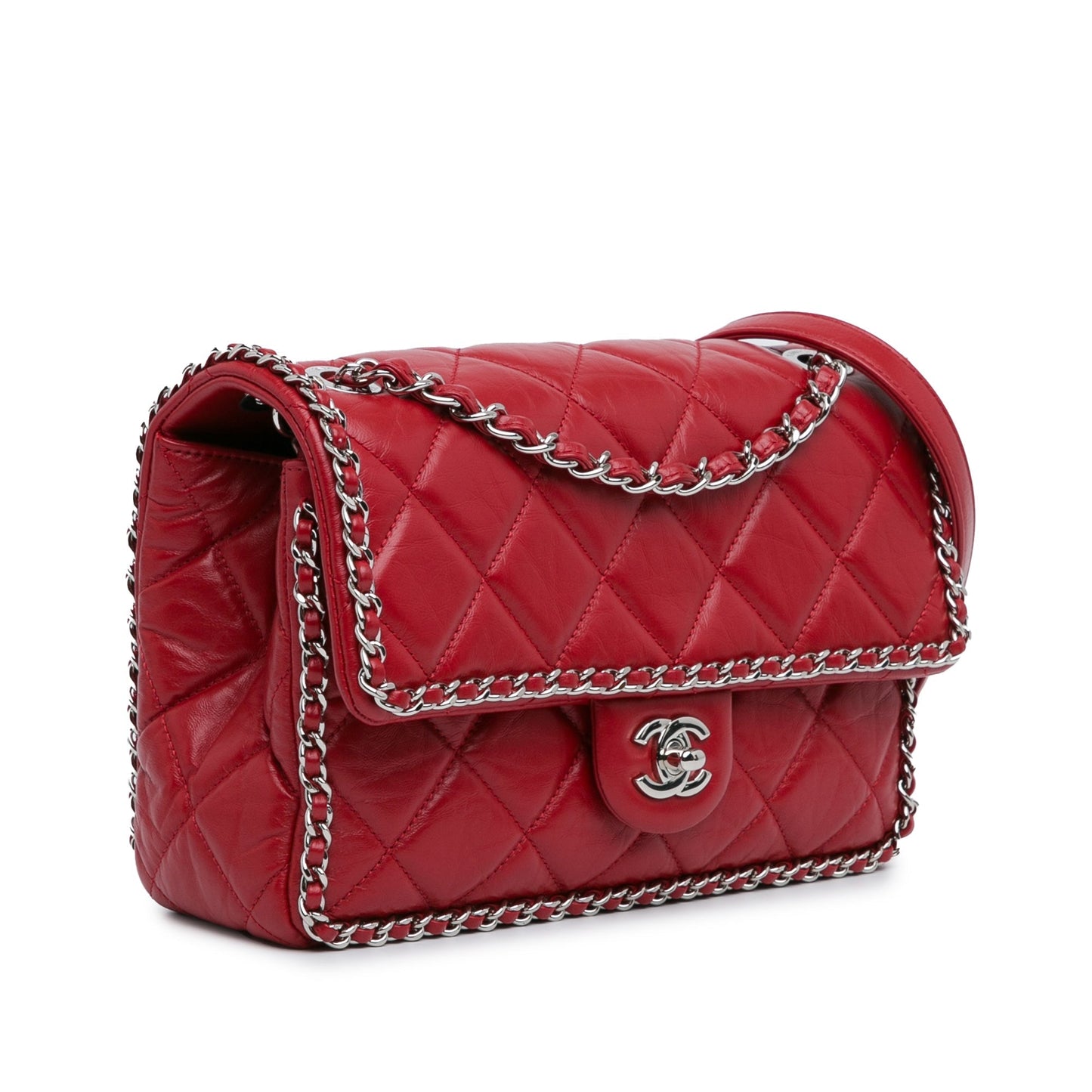 Red Chanel Crumpled Chain All Over Flap