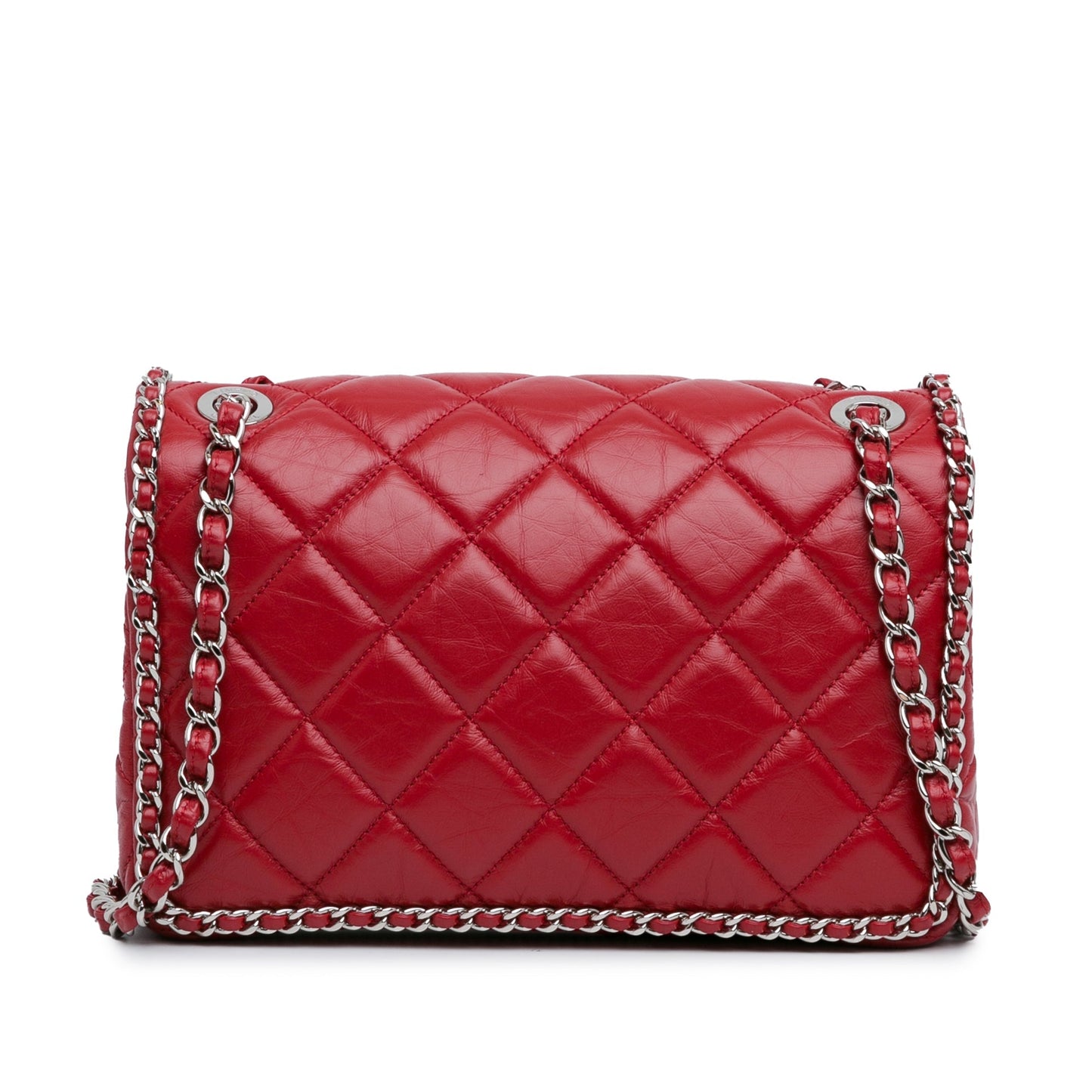 Red Chanel Crumpled Chain All Over Flap