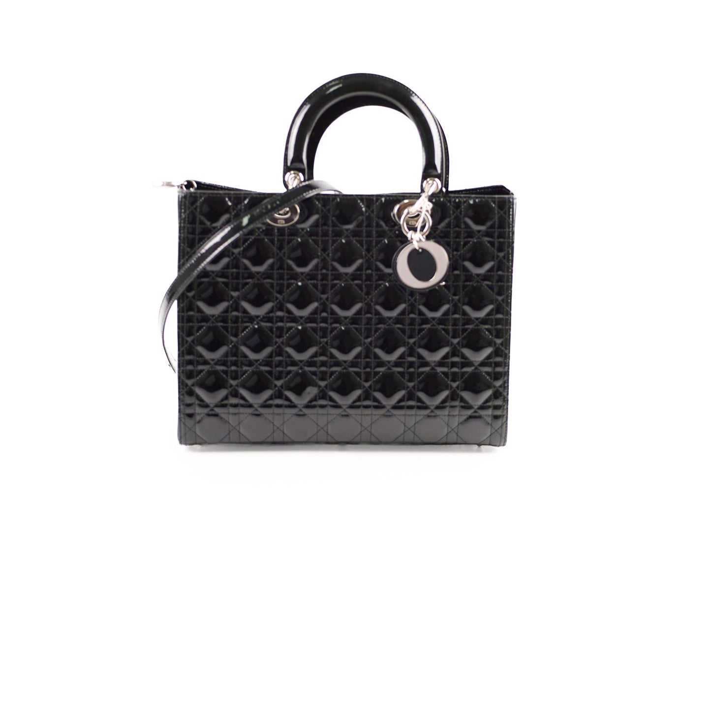 Dior Christian Lady Crossbody Bag Patent Black Large