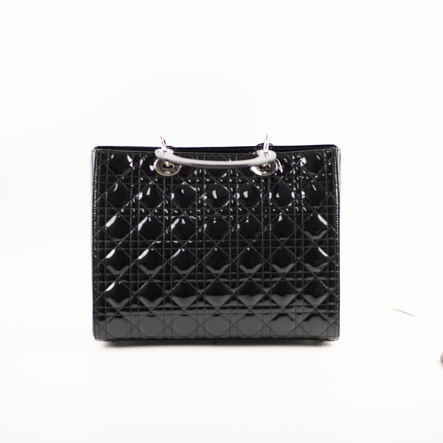 Dior Christian Lady Crossbody Bag Patent Black Large