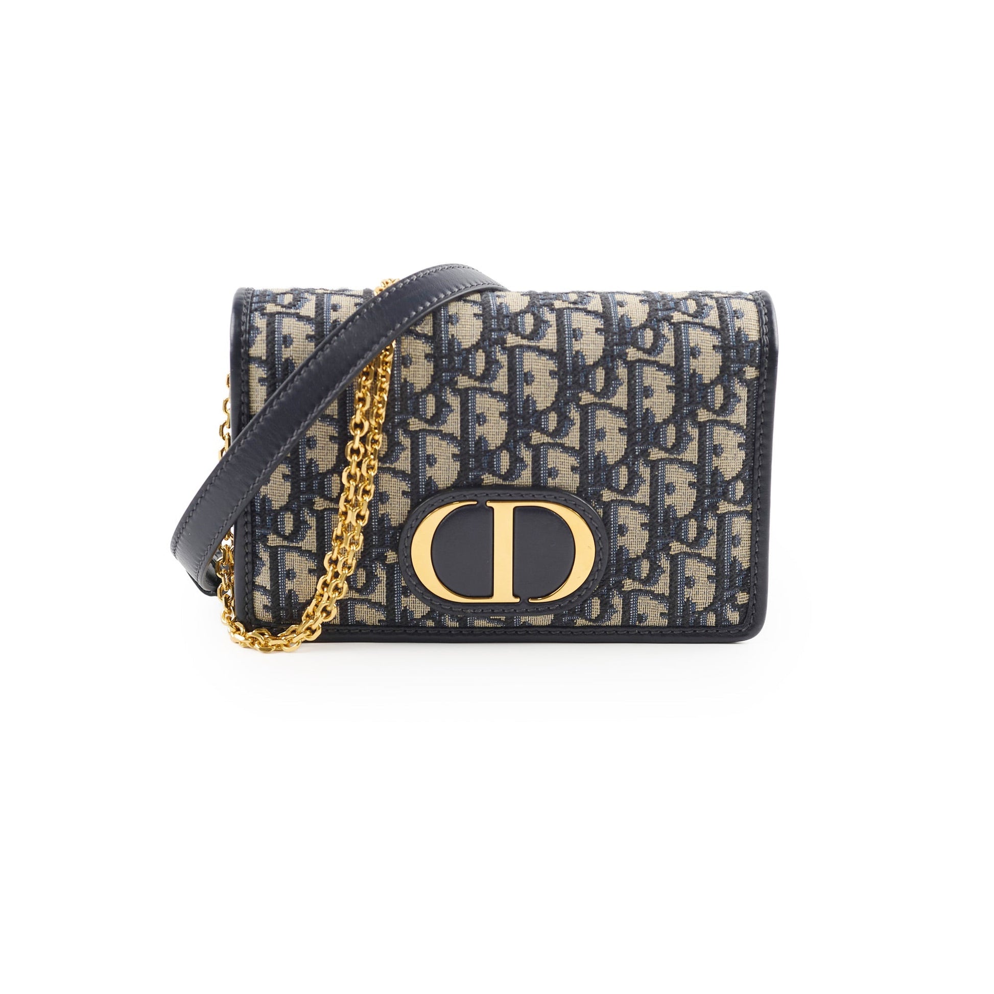 Dior Christian Montaigne Belt Bag With Navy Chain With Chain Navy