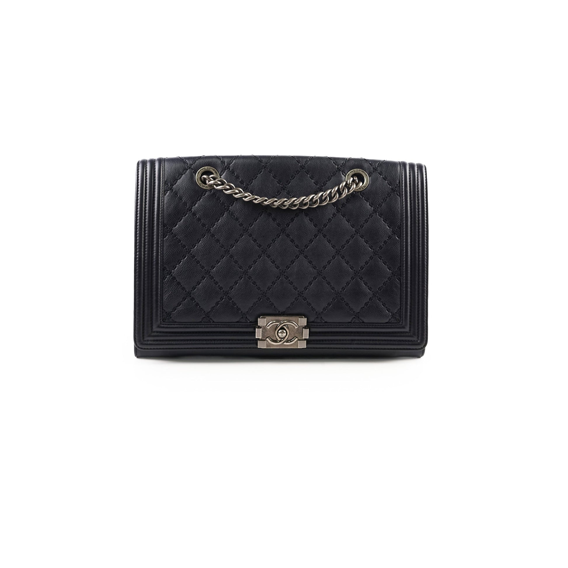 Chanel Boy 2-way Chain Tote Bag Navy