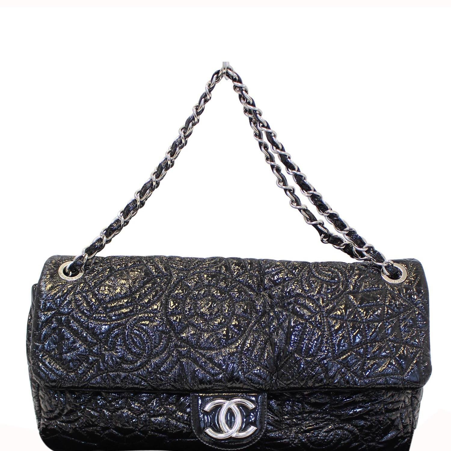 Chanel Quilted Pattern Jumbo Single Flap Black Travel Bag