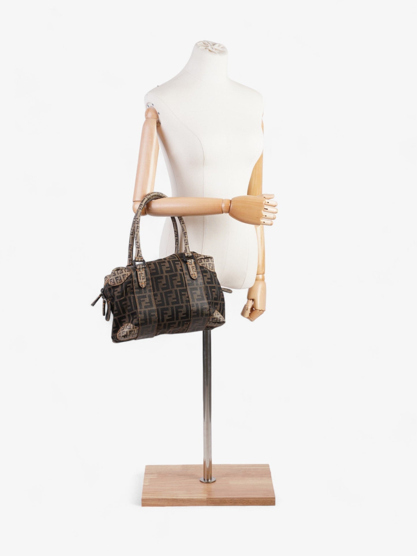 Fendi Boston Zucca Shoulder Bag Canvas Brown