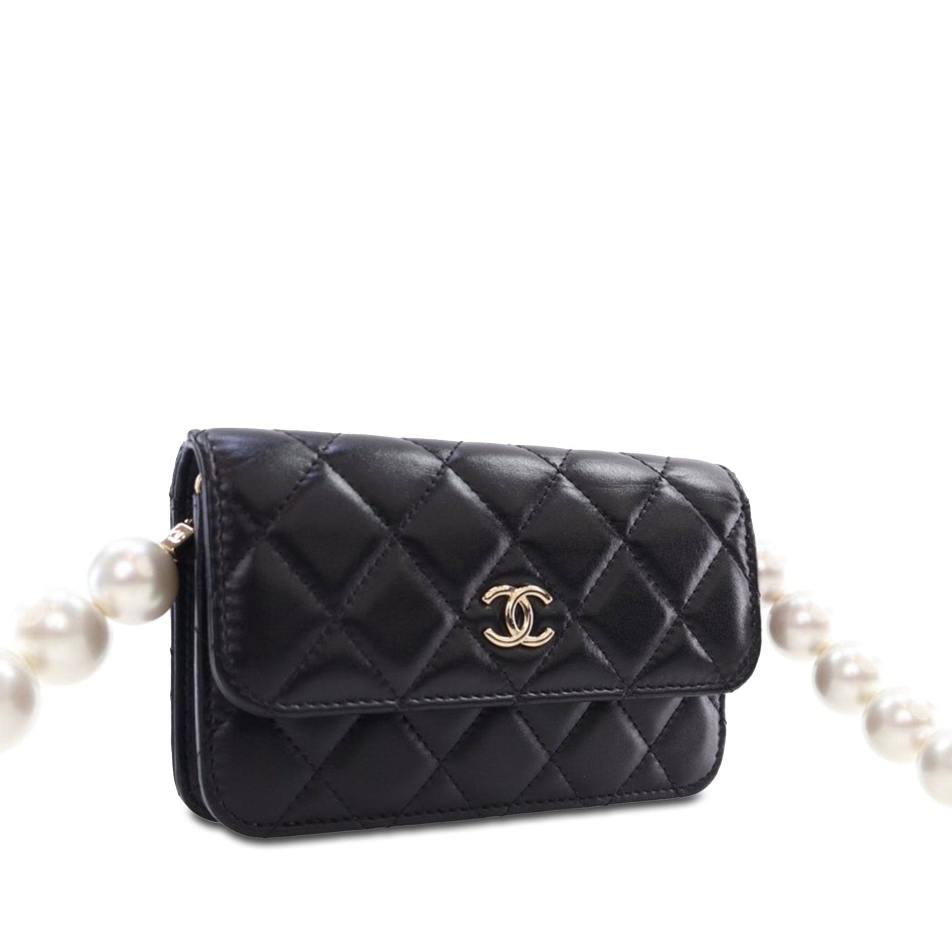 Black Chanel Quilted Calfskin Maxi Pearls Clutch With Chain Crossbody Bag