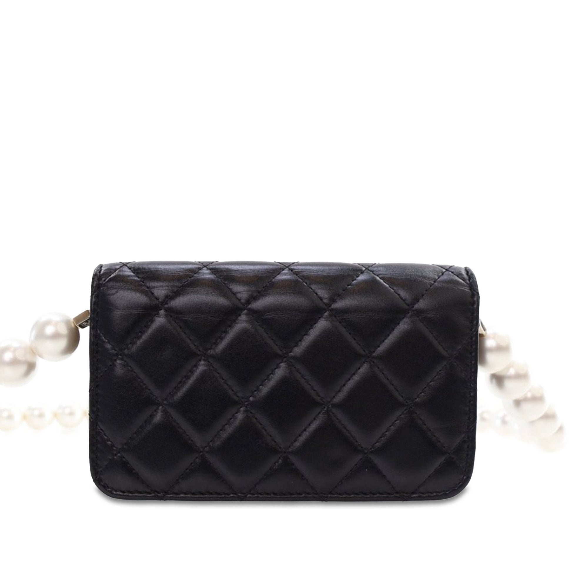 Black Chanel Quilted Calfskin Maxi Pearls Clutch With Chain Crossbody Bag