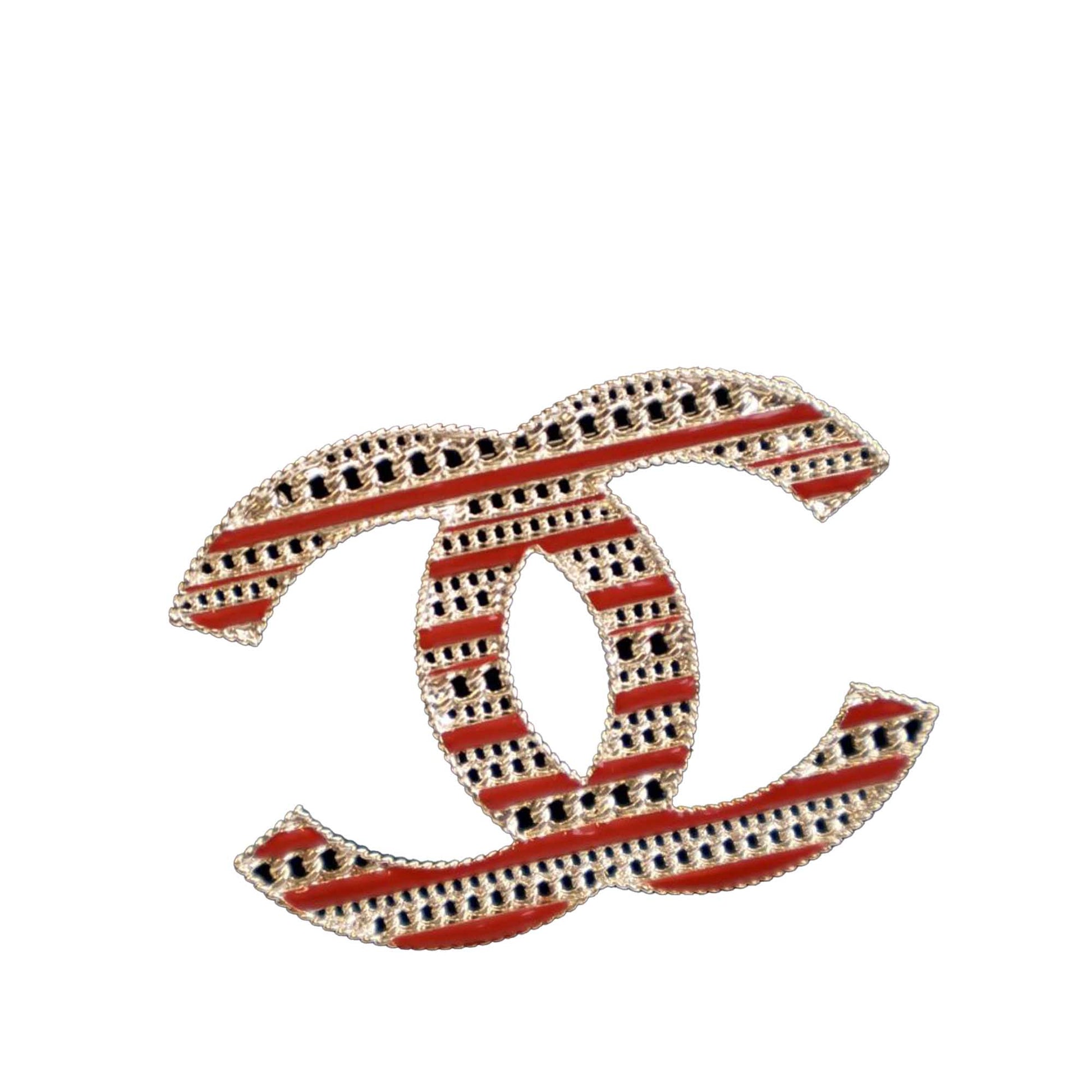Gold Chanel Gold Plated Enamel CC Brooch