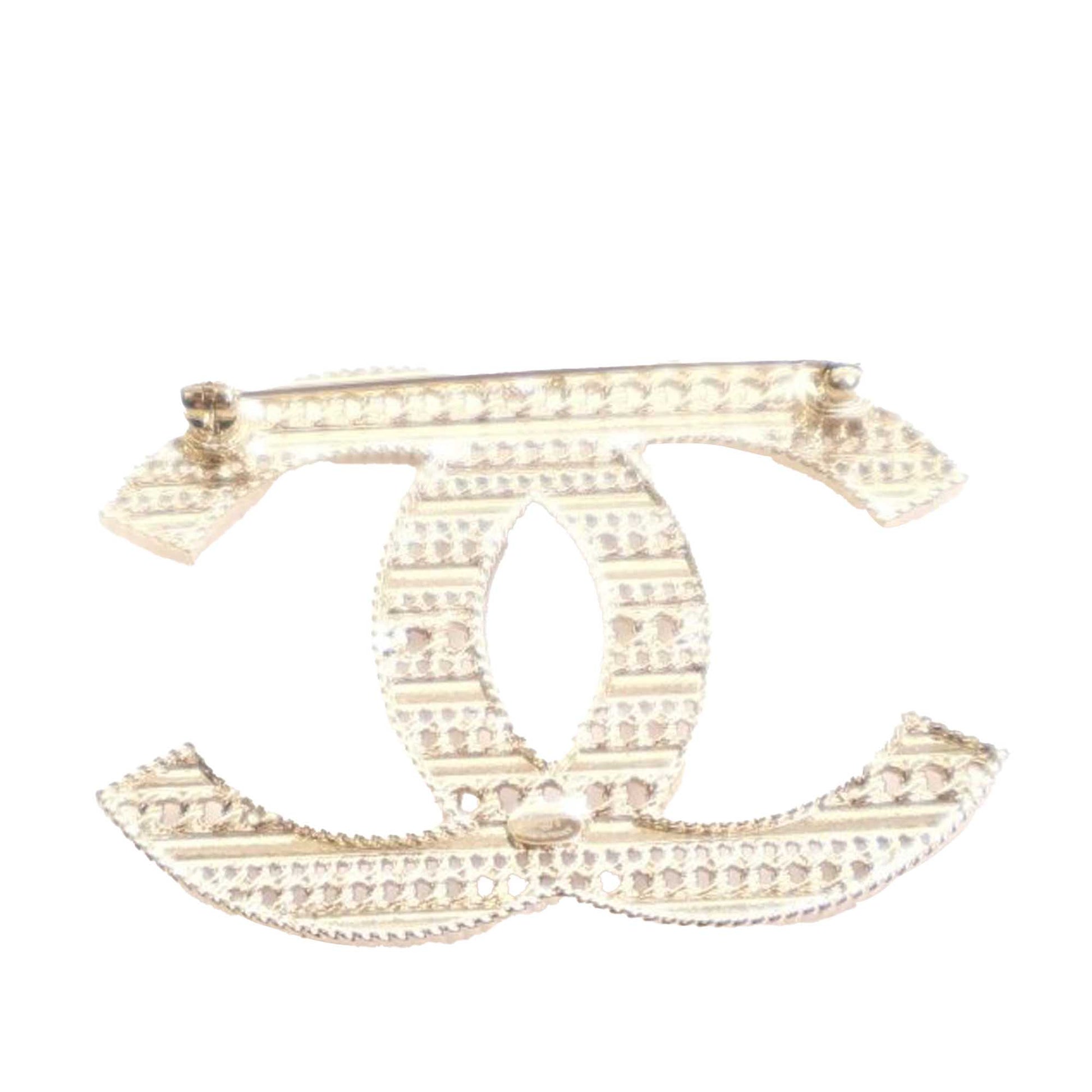 Gold Chanel Gold Plated Enamel CC Brooch