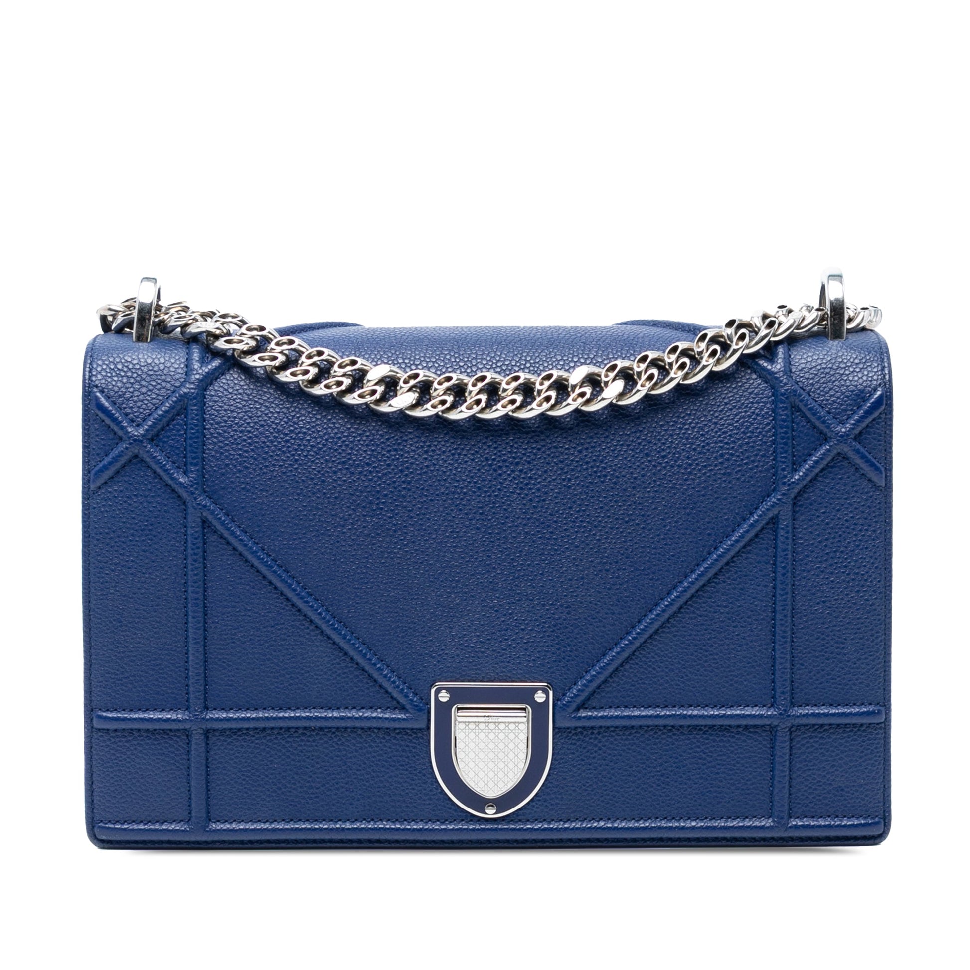 Dior Handbag Grained Calfskin ama Crossbody Bag Blue Medium Flap