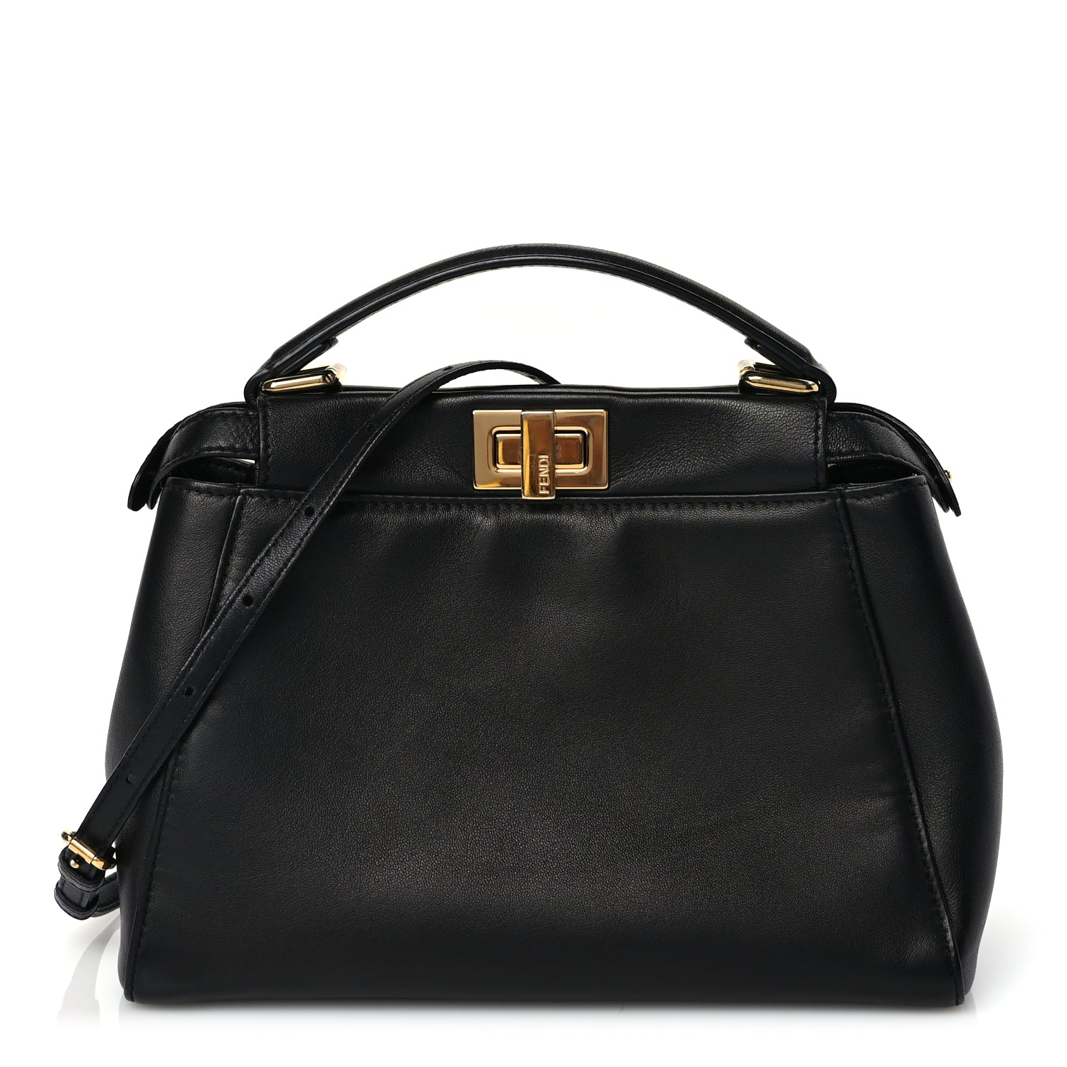 Fendi Handbag Nappa Peekaboo Iconic Satchel Leather Black Mini Satchel Bag