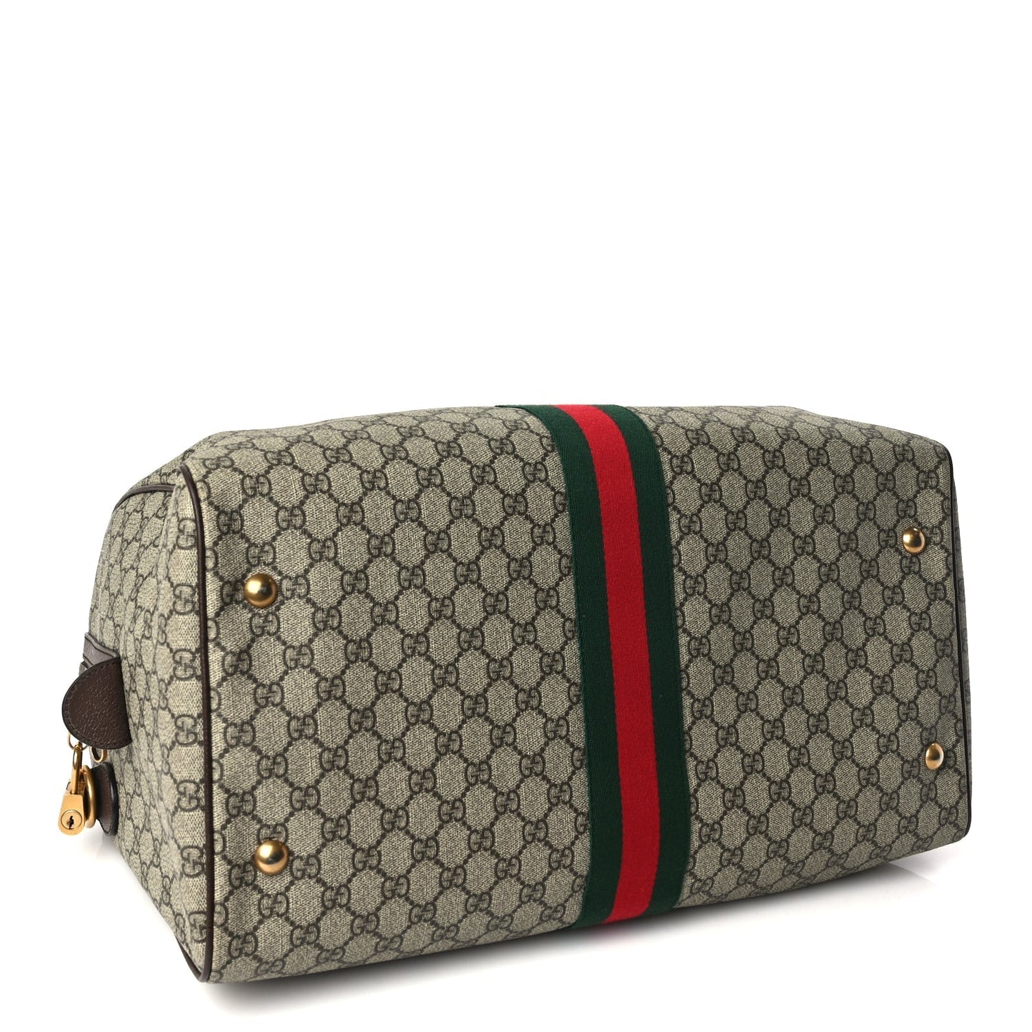 Gucci GG Supreme Monogram Textured Dollar Calfskin Web Medium Ophidia Carry-On Duffle Bag Beige Ebony New Acero