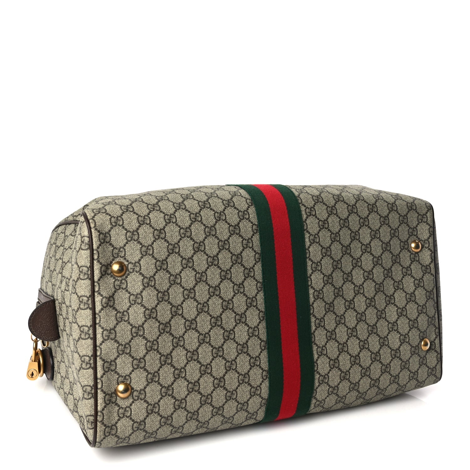 Gucci GG Supreme Monogram Textured Dollar Calfskin Web Medium Ophidia Carry-On Duffle Bag Beige Ebony New Acero