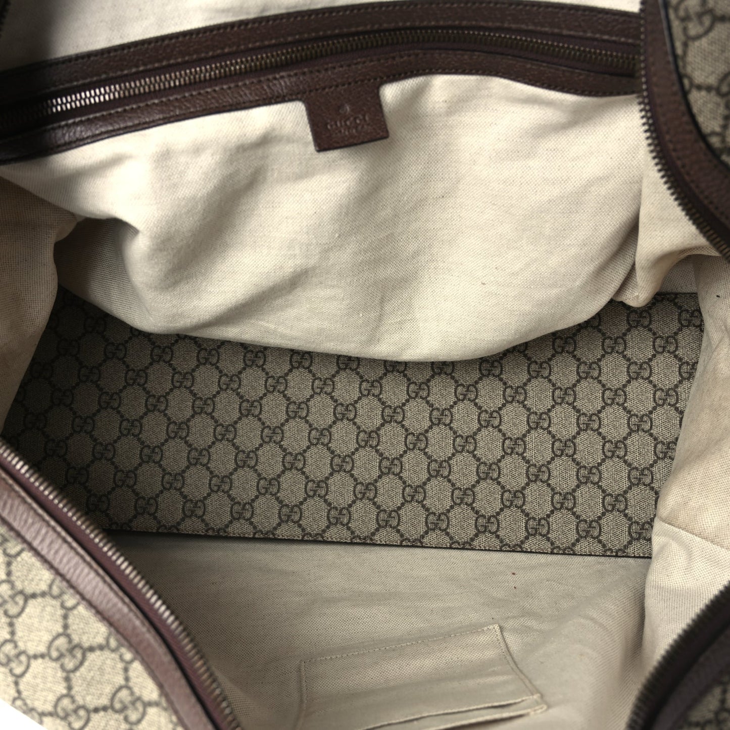 Gucci GG Supreme Monogram Textured Dollar Calfskin Web Medium Ophidia Carry-On Duffle Bag Beige Ebony New Acero