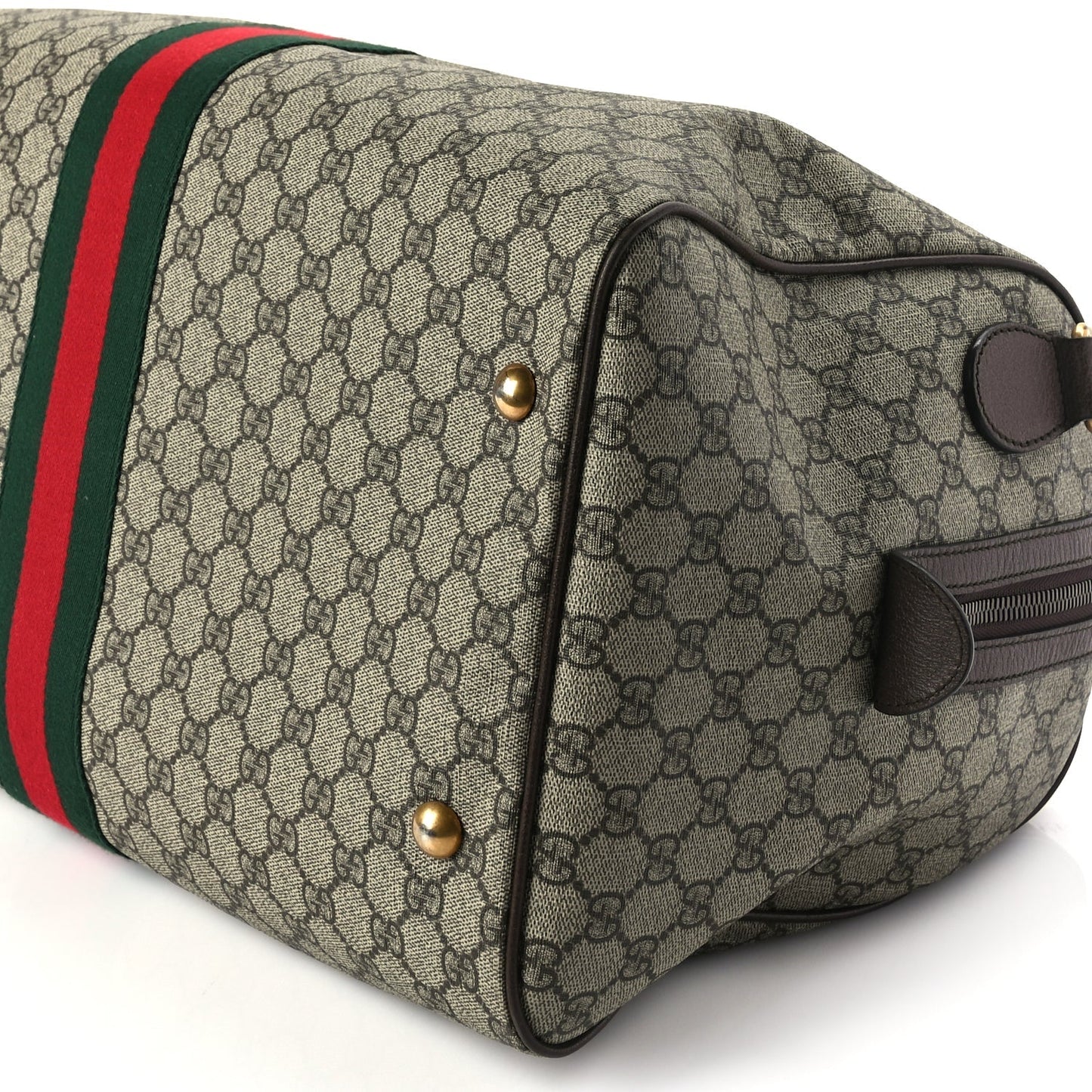 Gucci GG Supreme Monogram Textured Dollar Calfskin Web Medium Ophidia Carry-On Duffle Bag Beige Ebony New Acero