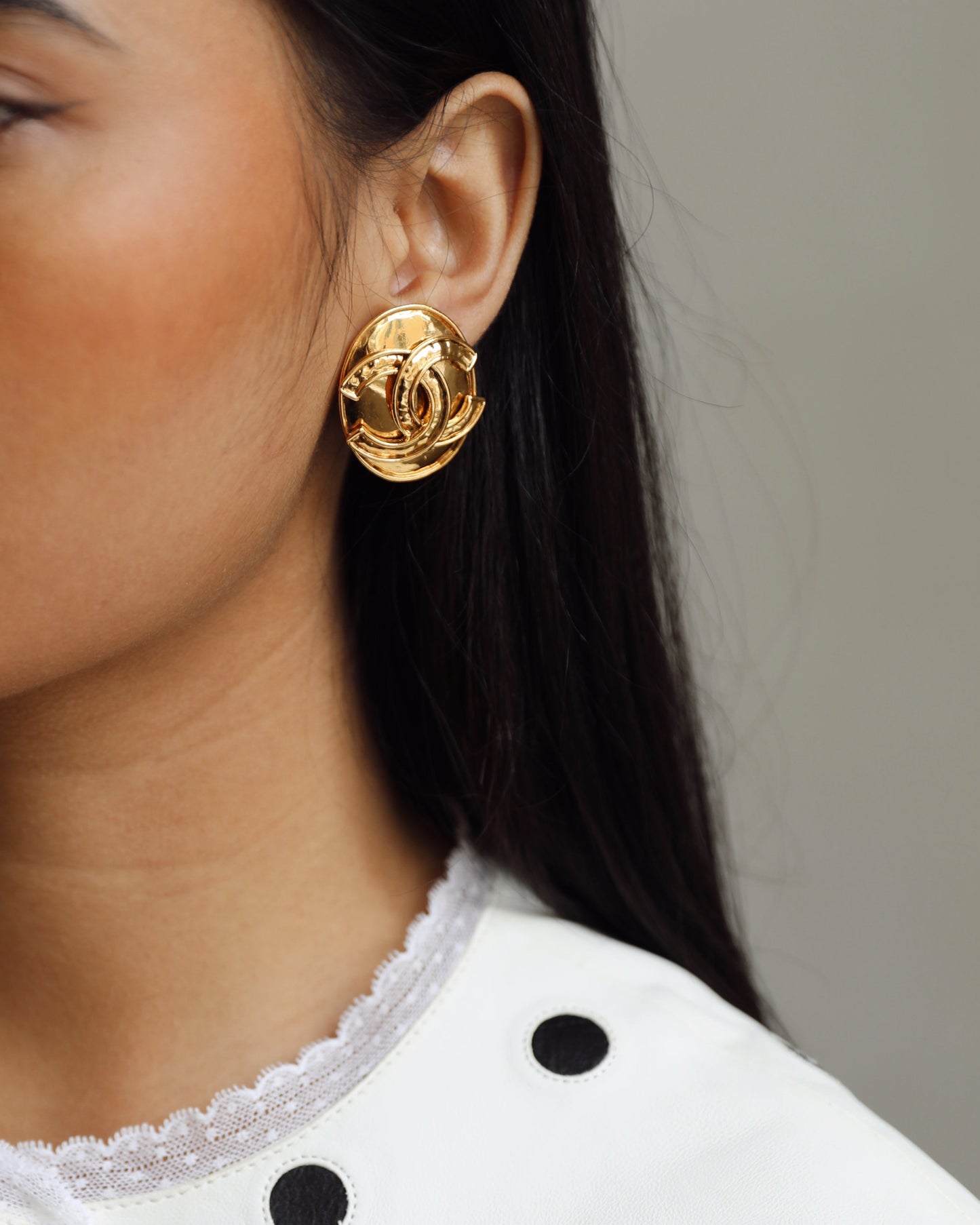 Chanel 94P   Gold Medallion Clip On Earrings with CC Logo Detail