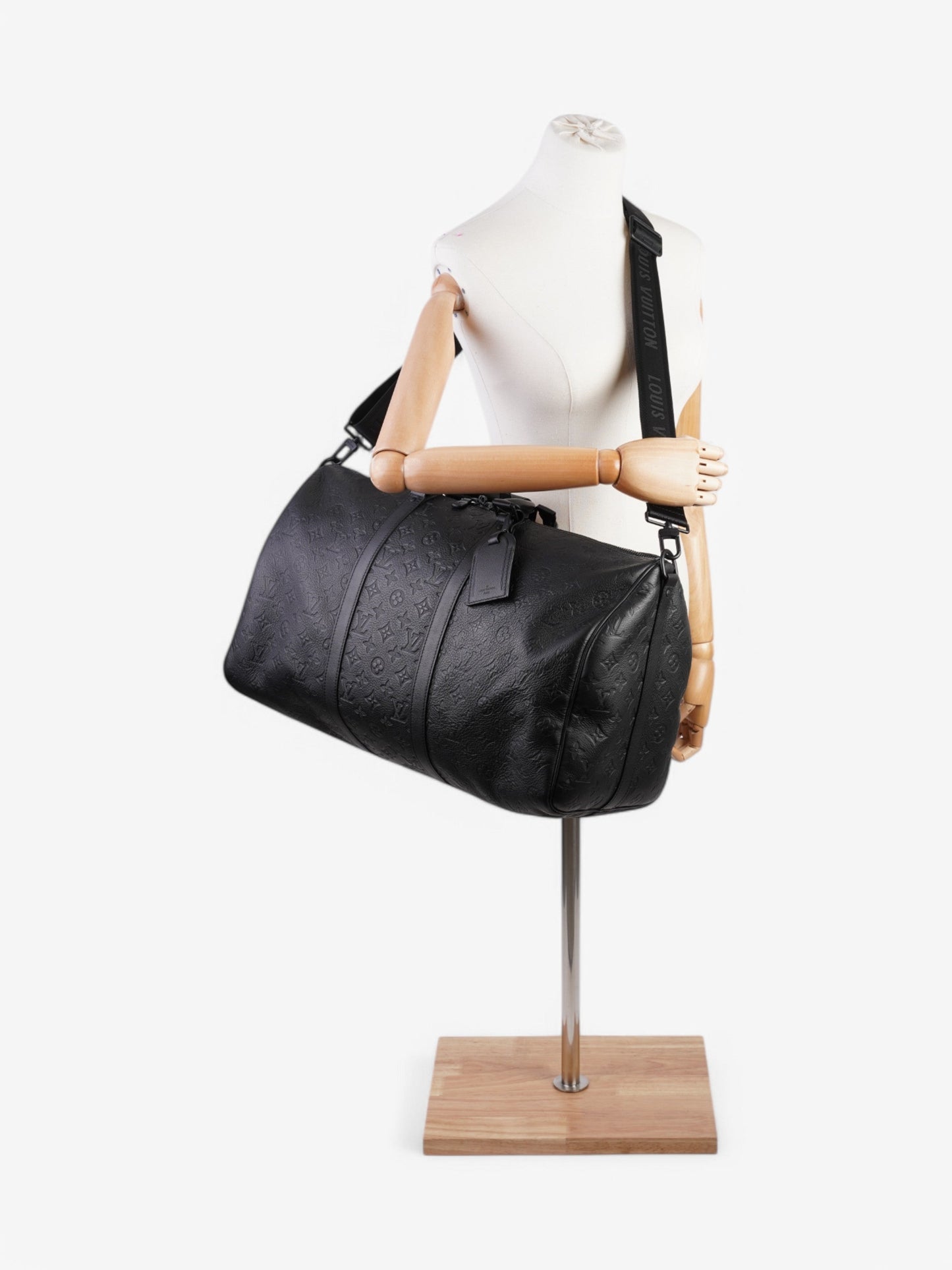 Louis Vuitton Keepall Bandouliere Shadow Embossed 50 Monogram Leather Black Travel Bag
