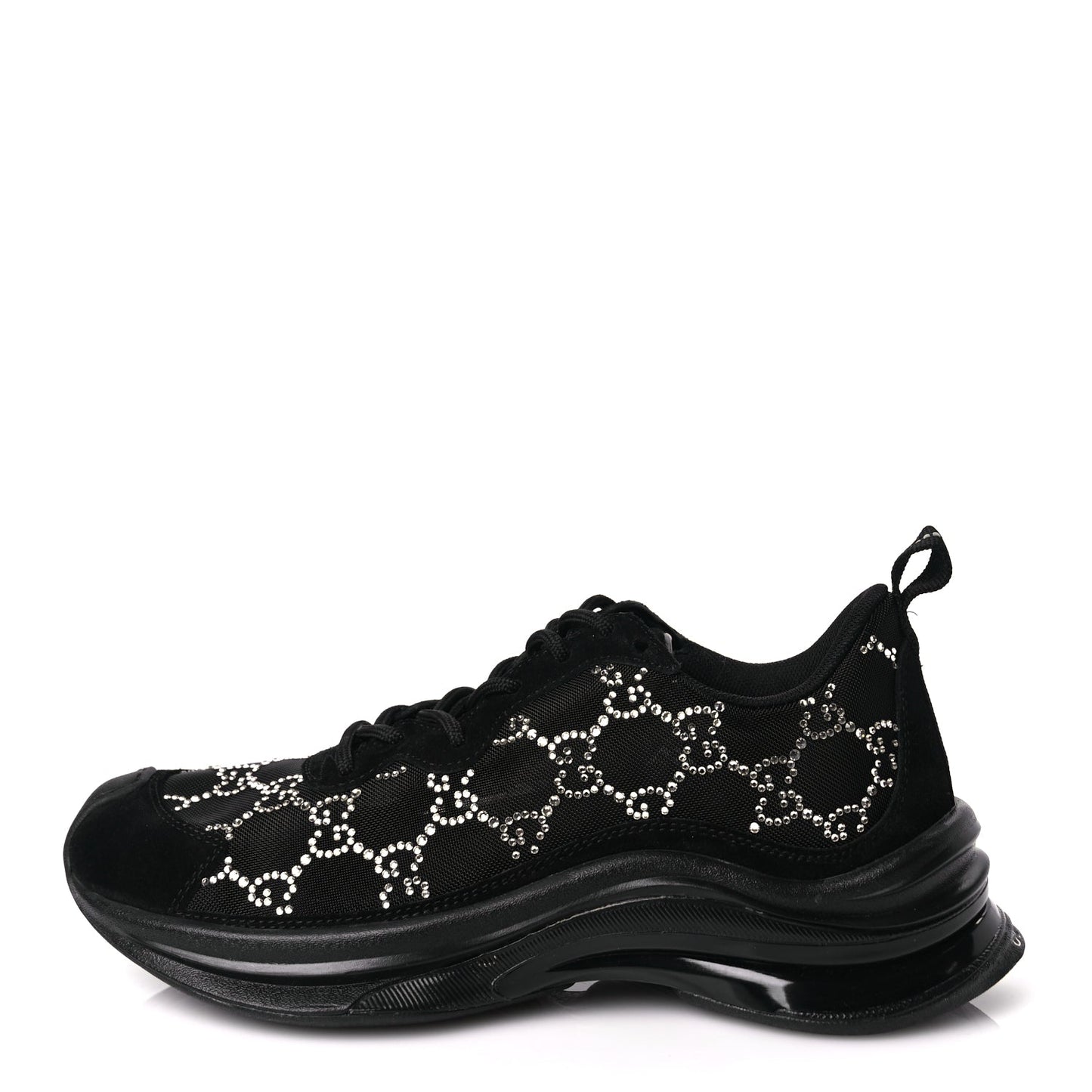 Gucci Tela Retino Mesh Crystal Suede GG Monogram Womens Gucci Run Sneakers 36 Black Silver