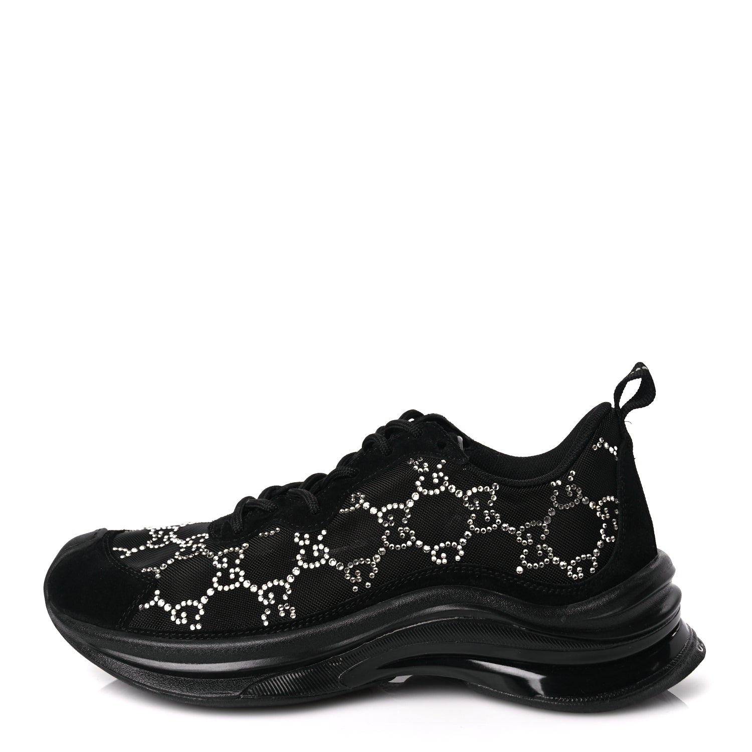 Gucci Tela Retino Mesh Crystal Suede GG Monogram Womens Gucci Run Sneakers 36 Black Silver
