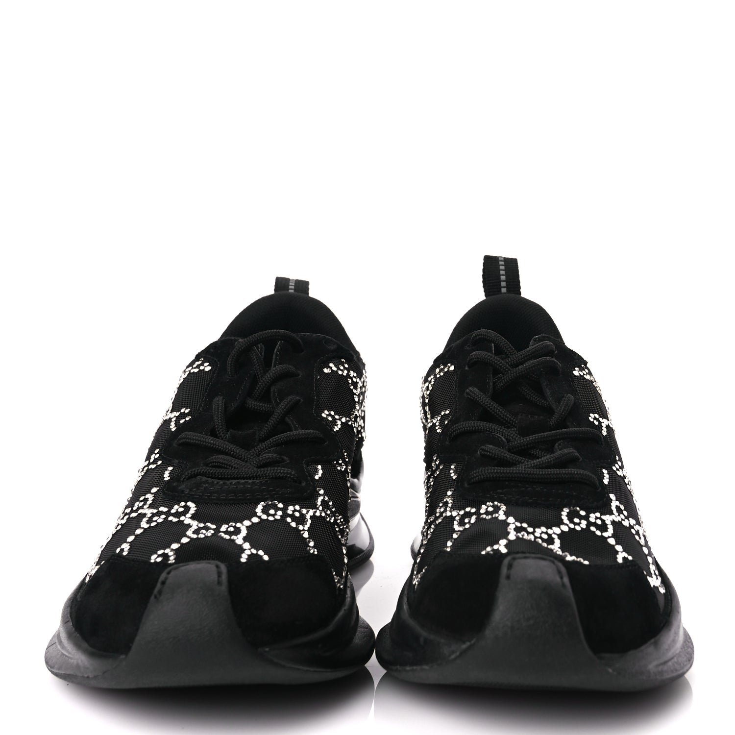 Gucci Tela Retino Mesh Crystal Suede GG Monogram Womens Gucci Run Sneakers 36 Black Silver