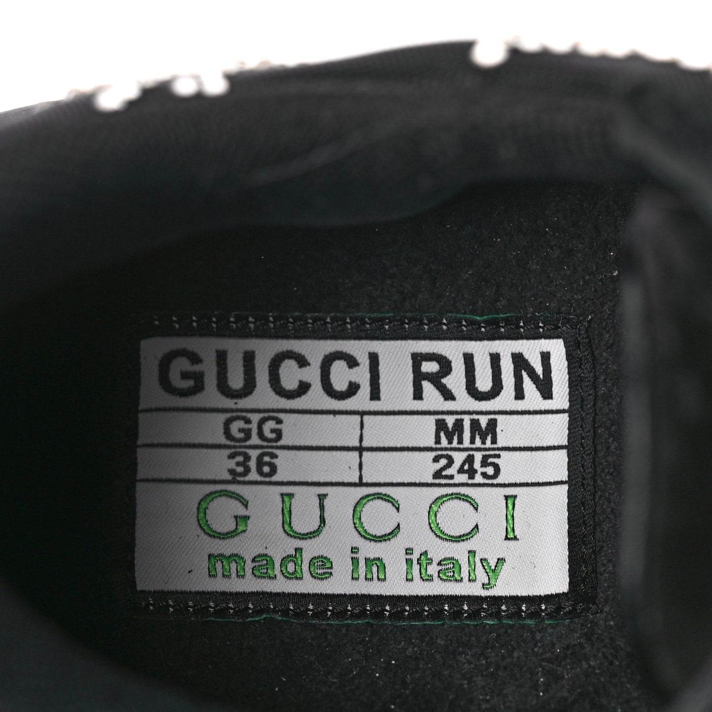 Gucci Tela Retino Mesh Crystal Suede GG Monogram Womens Gucci Run Sneakers 36 Black Silver