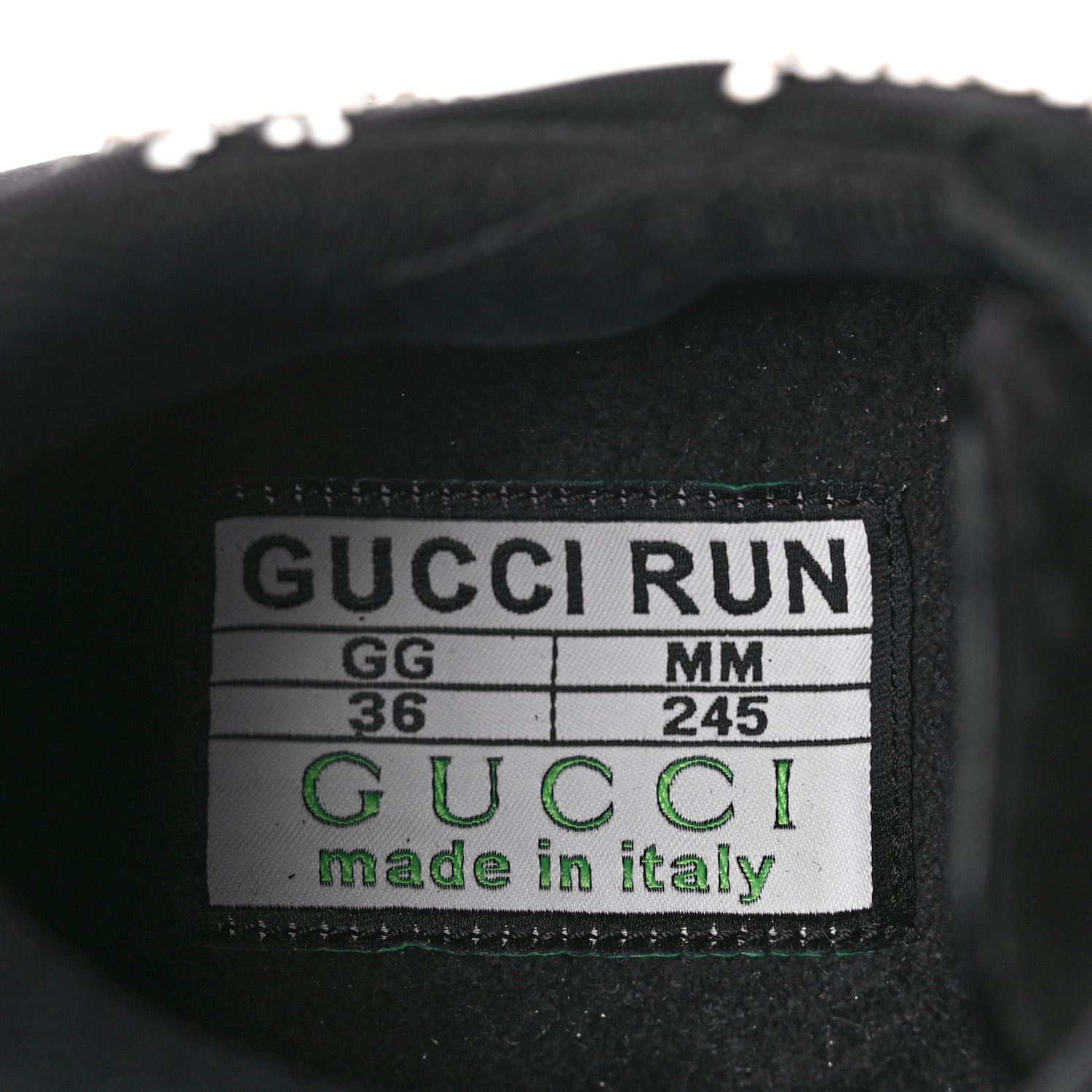 Gucci Tela Retino Mesh Crystal Suede GG Monogram Womens Gucci Run Sneakers 36 Black Silver