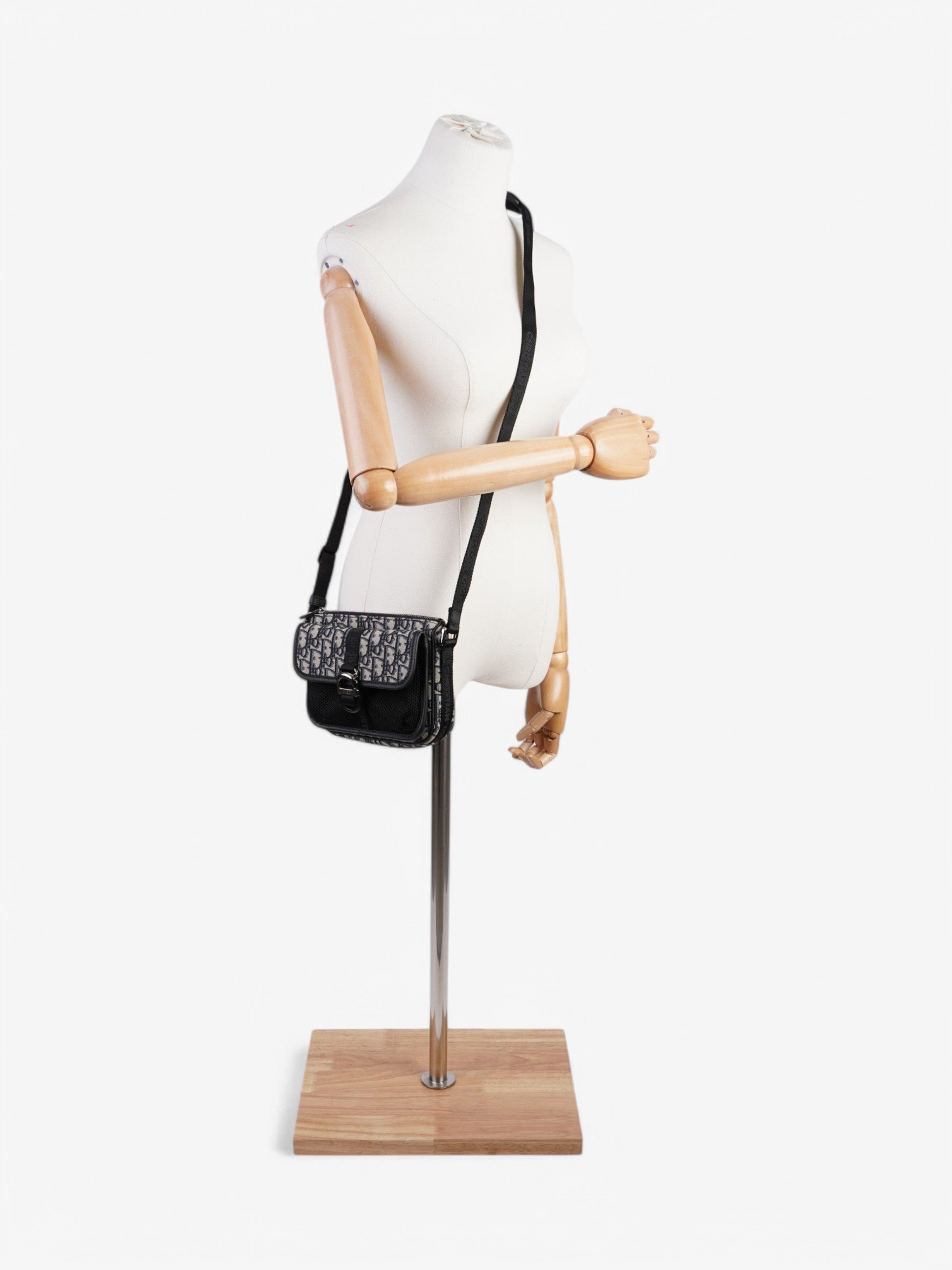 Dior Christian Messenger Bag Oblique Cotton Monogram Black Blue