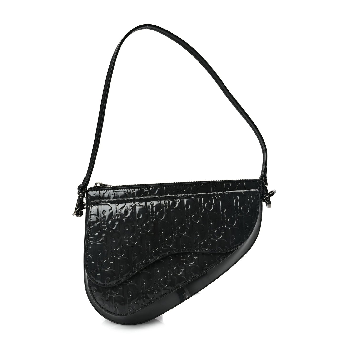 Dior Handbag Christian Oblique Saddle Boxy Bag Leather Patent Black Shoulder Bag