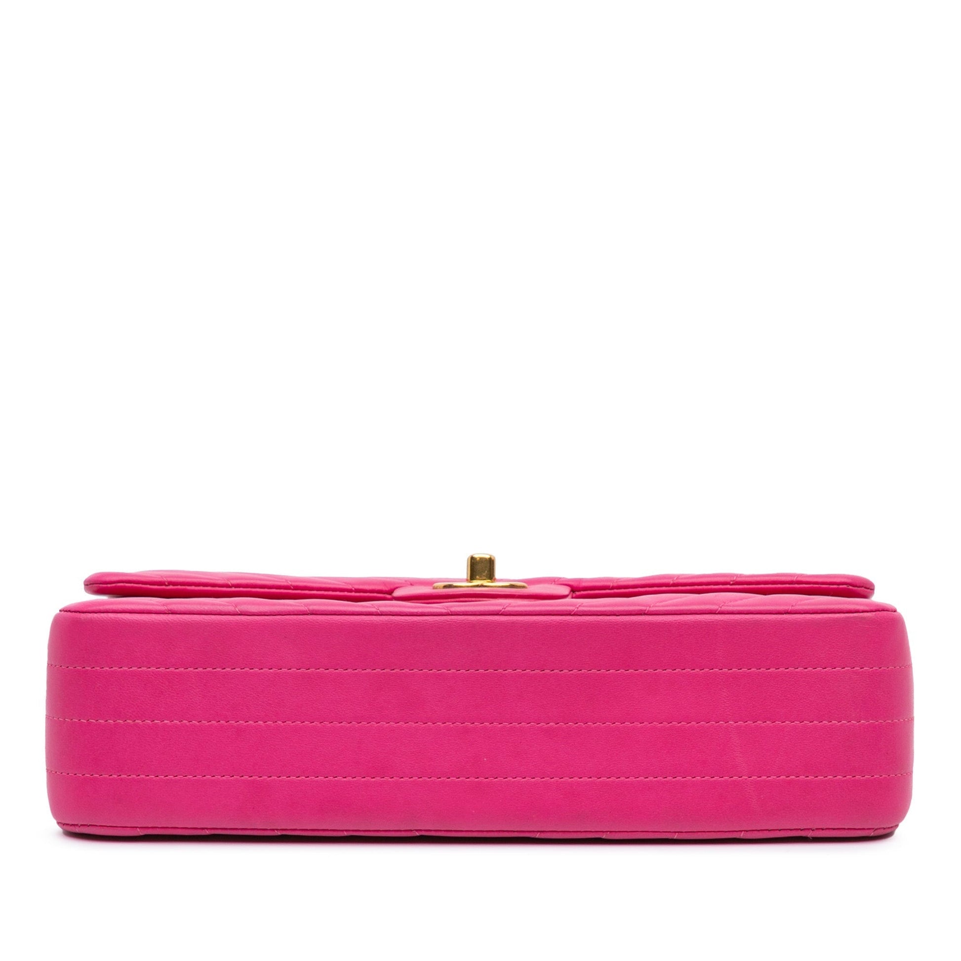 Pink Chanel Medium Classic Chevron Lambskin Double Flap Shoulder Bag