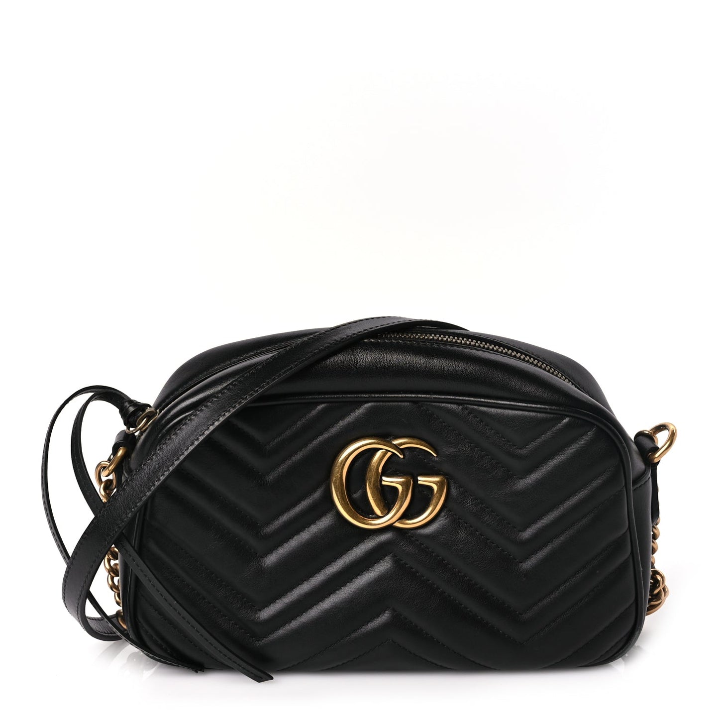 Gucci Calfskin Matelasse Small GG Marmont Chain Shoulder Bag Black