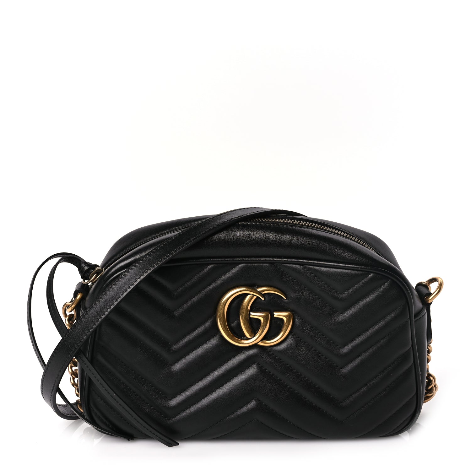 Gucci Calfskin Matelasse Small GG Marmont Chain Shoulder Bag Black