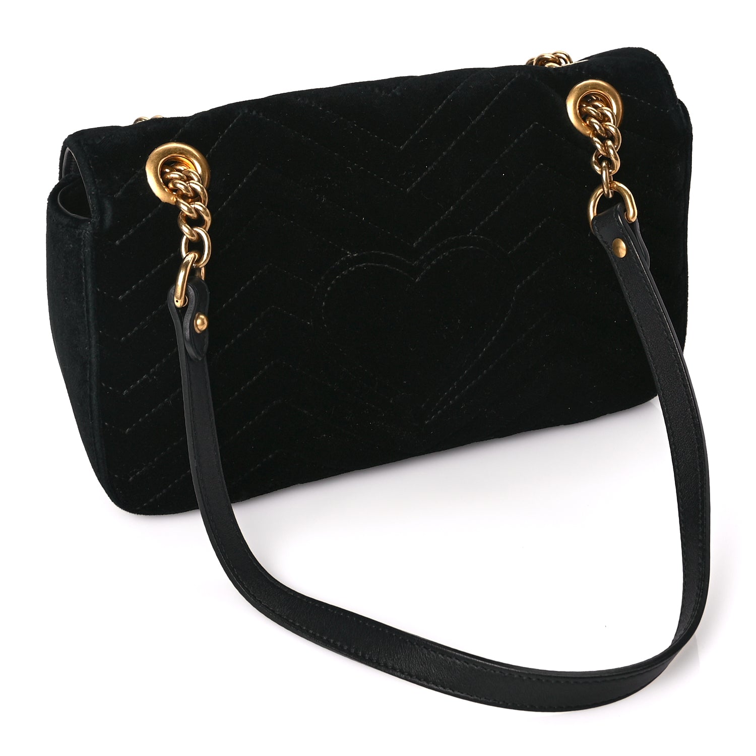 Gucci Velvet Matelasse Small GG Marmont Shoulder Bag Black