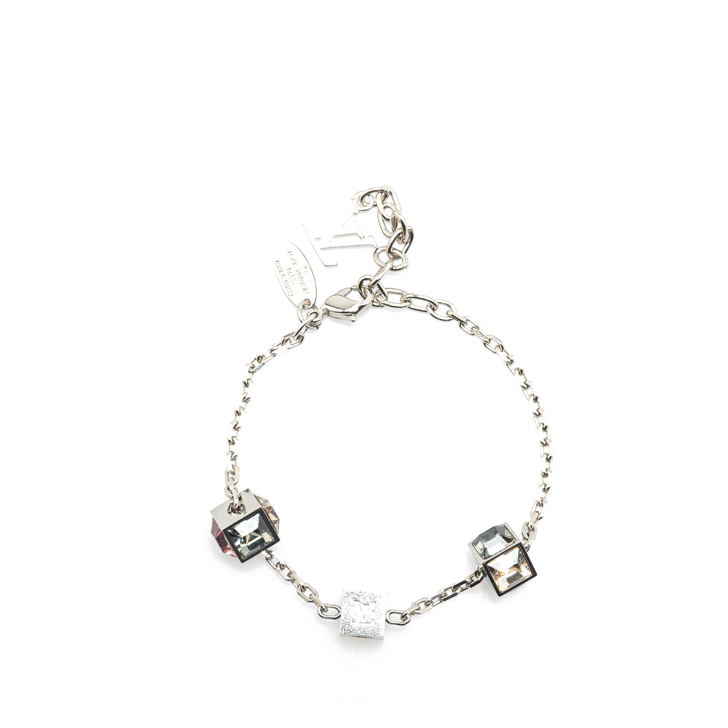 Silver Louis Vuitton Silver Plated Crystal Gamble Station Bracelet