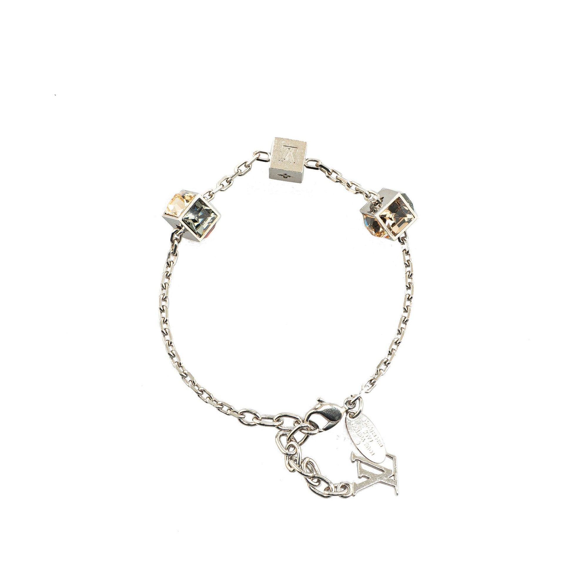 Silver Louis Vuitton Silver Plated Crystal Gamble Station Bracelet