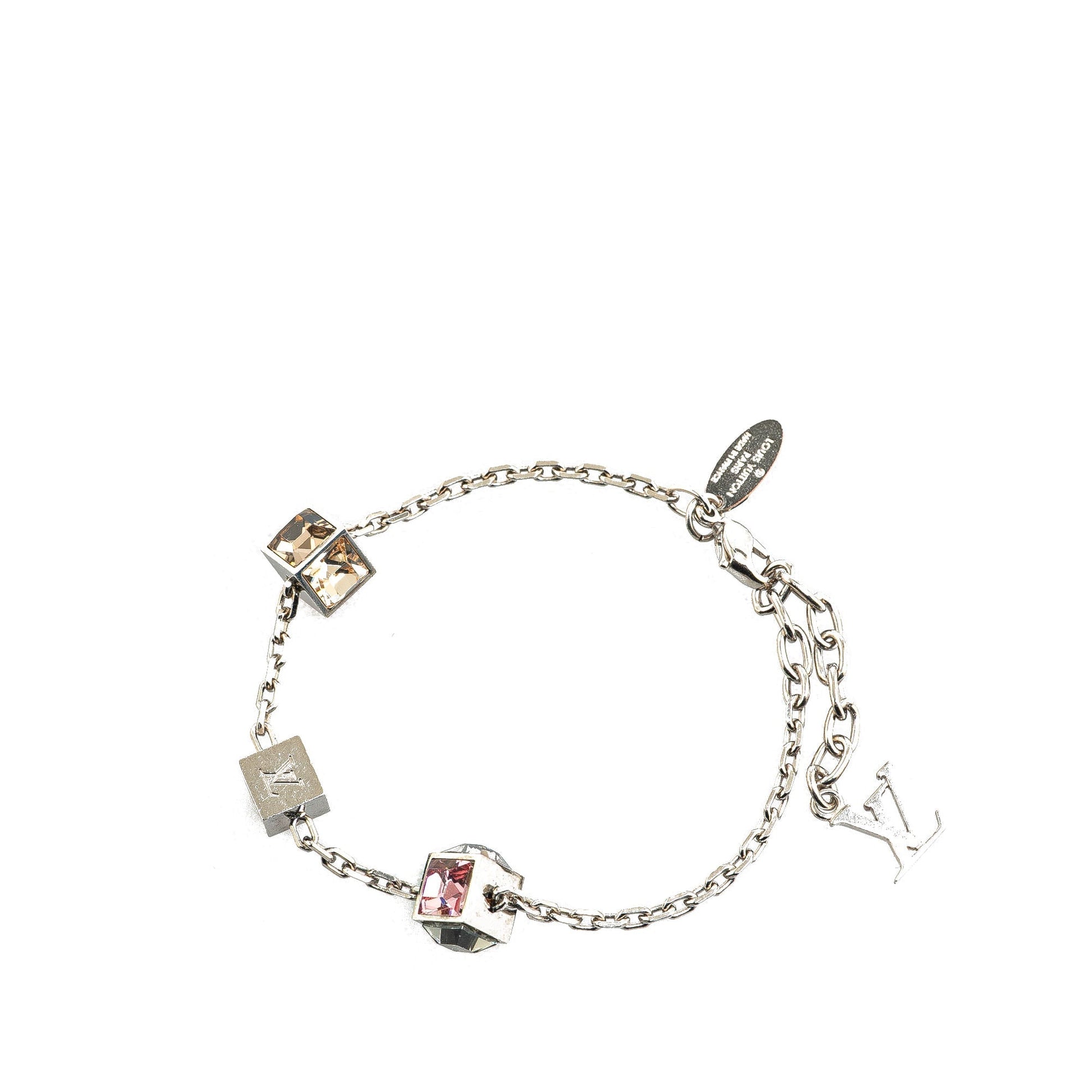 Silver Louis Vuitton Silver Plated Crystal Gamble Station Bracelet