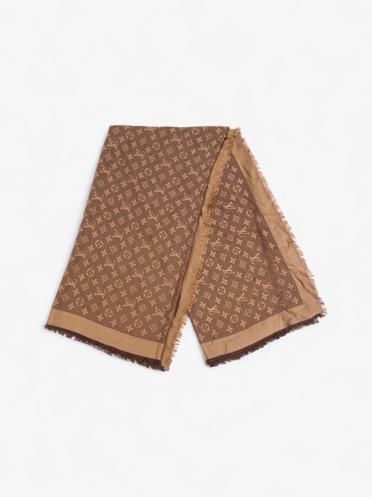 Louis Vuitton Shawl Wool Monogram Brown Scarf
