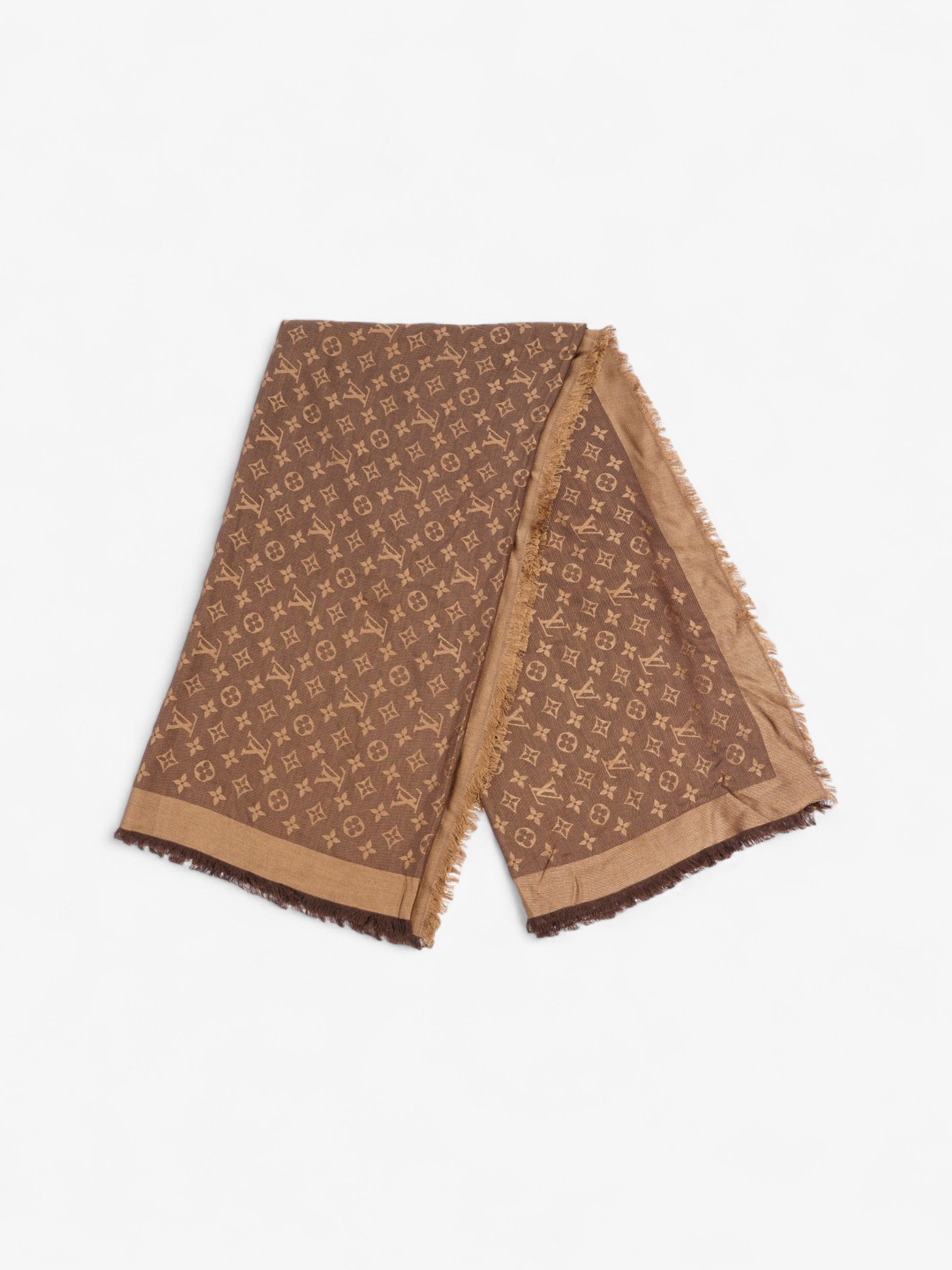 Louis Vuitton Shawl Wool Monogram Brown Scarf