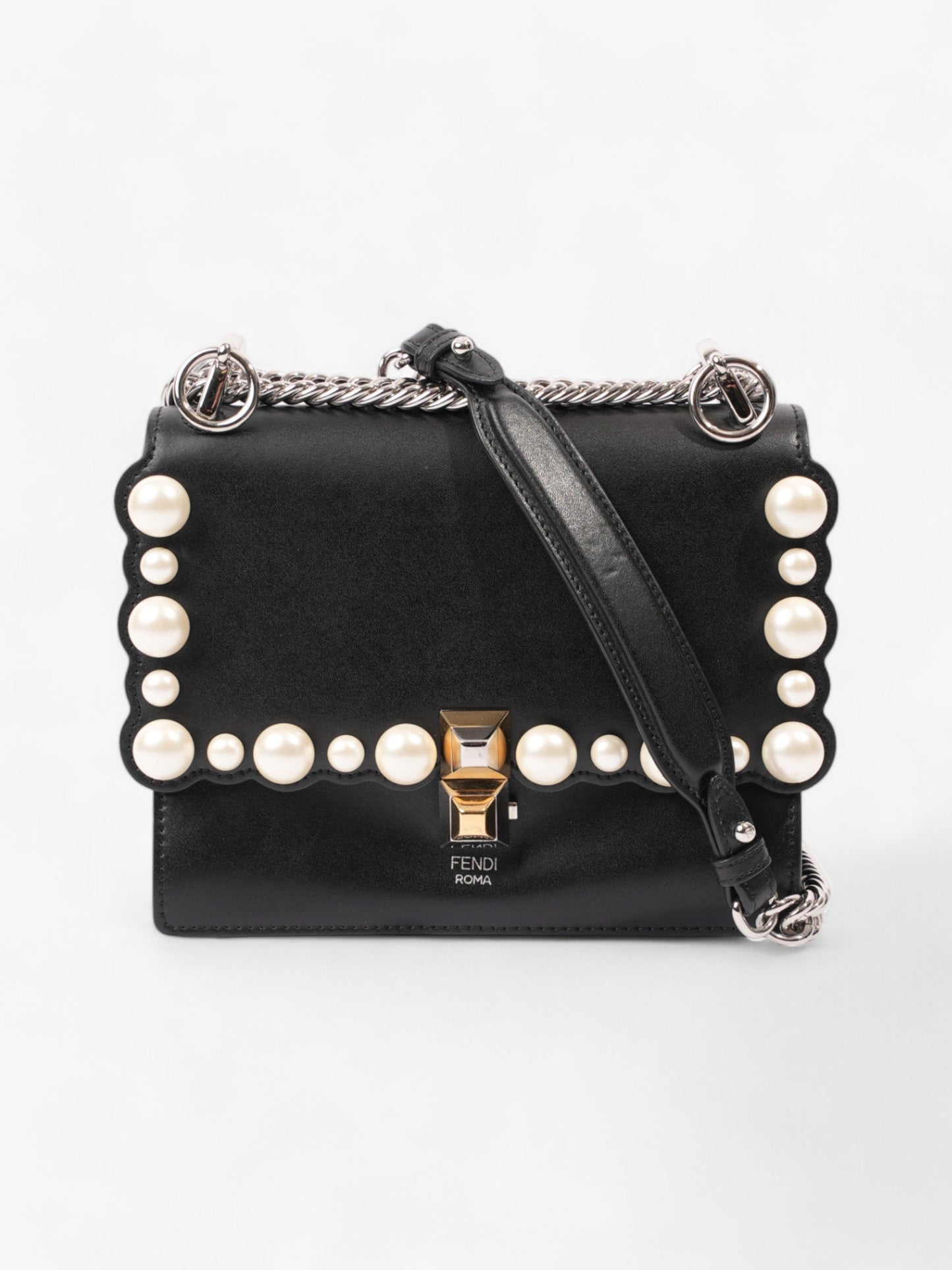 Fendi Kan Shoulder Bag Leather Black Small