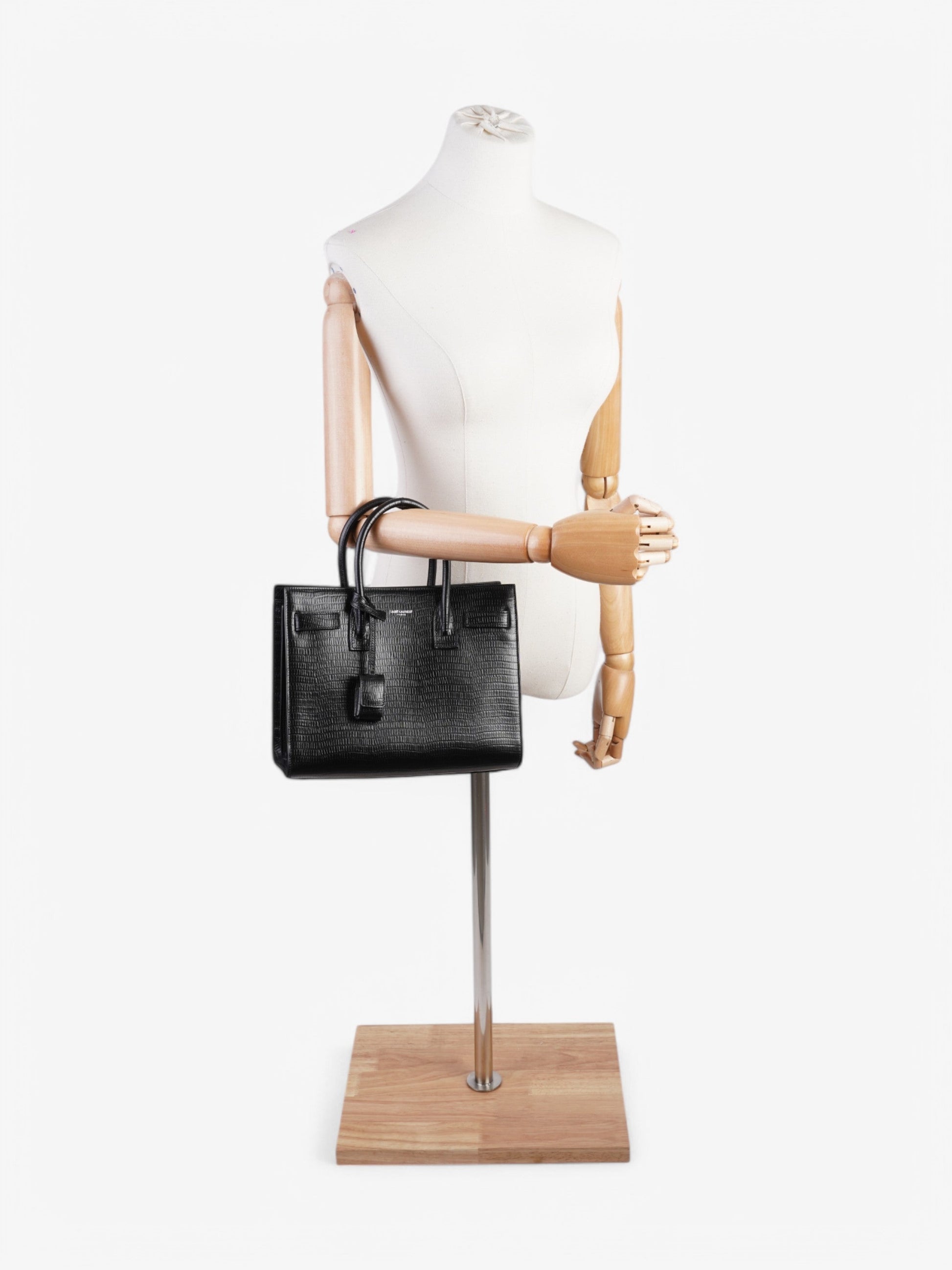 YSL Saint Laurent Sac De Jour Crocodile Handbag Leather Black Small Travel Bag