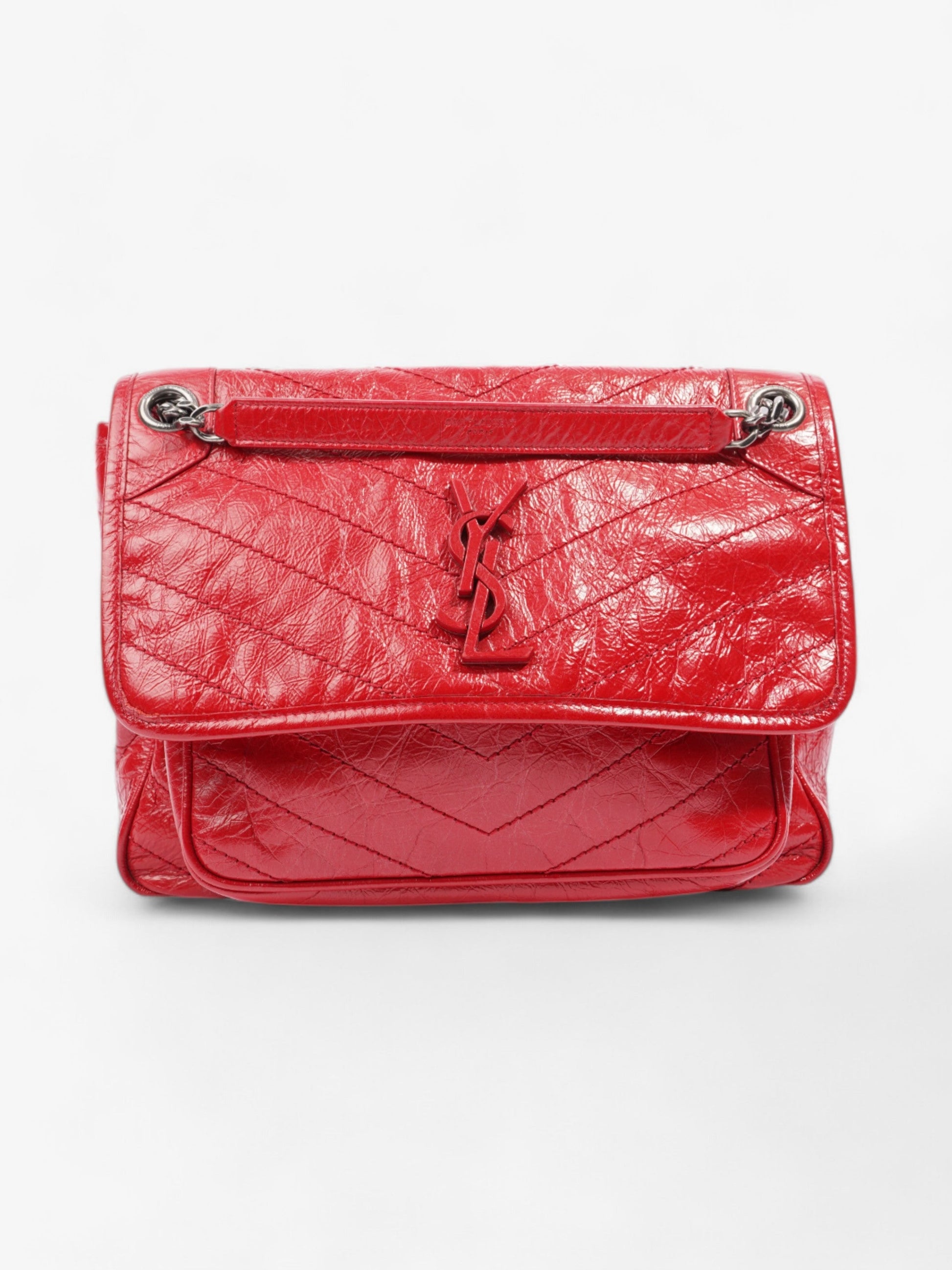 YSL Saint Laurent Niki Calfskin Shoulder Bag Leather Red Medium