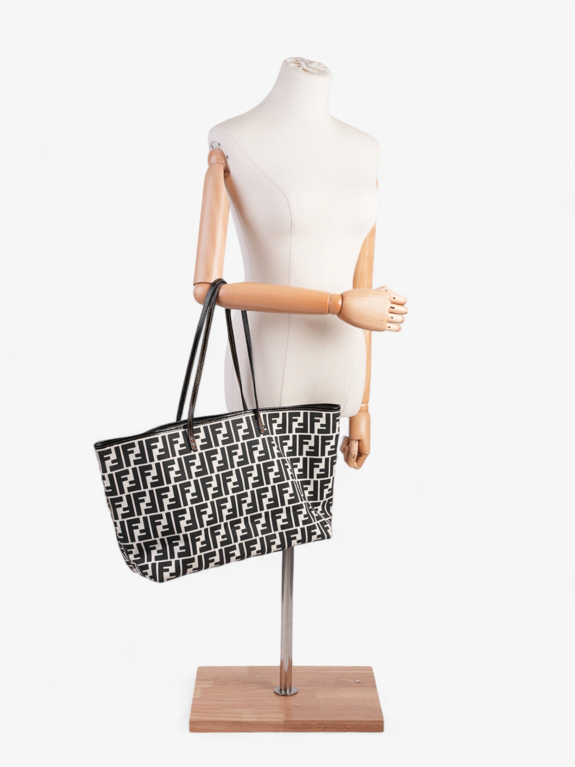 Fendi Ff Roll Tote Canvas Black White Shoulder Bag