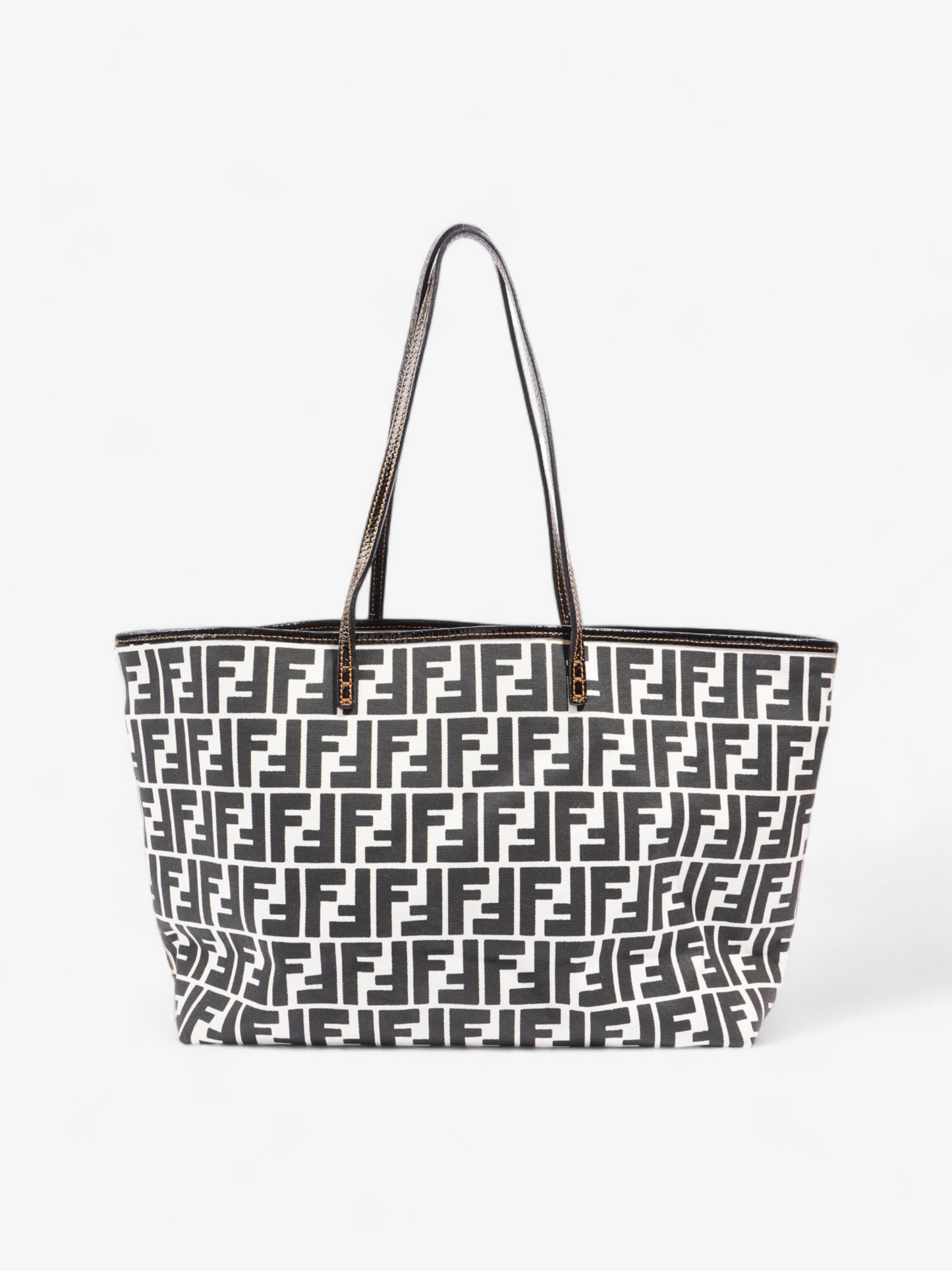 Fendi Ff Roll Tote Canvas Black White Shoulder Bag