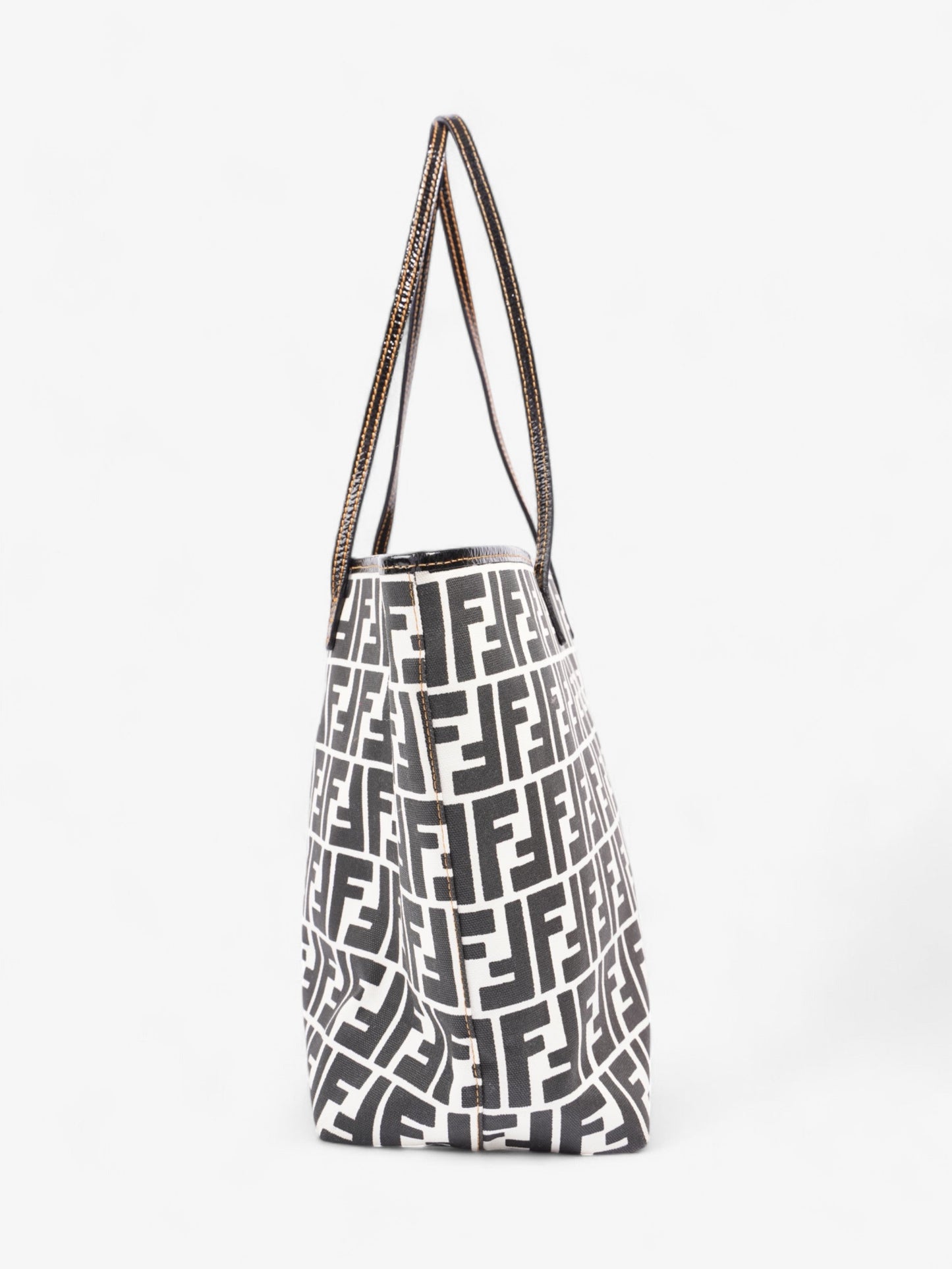 Fendi Ff Roll Tote Canvas Black White Shoulder Bag