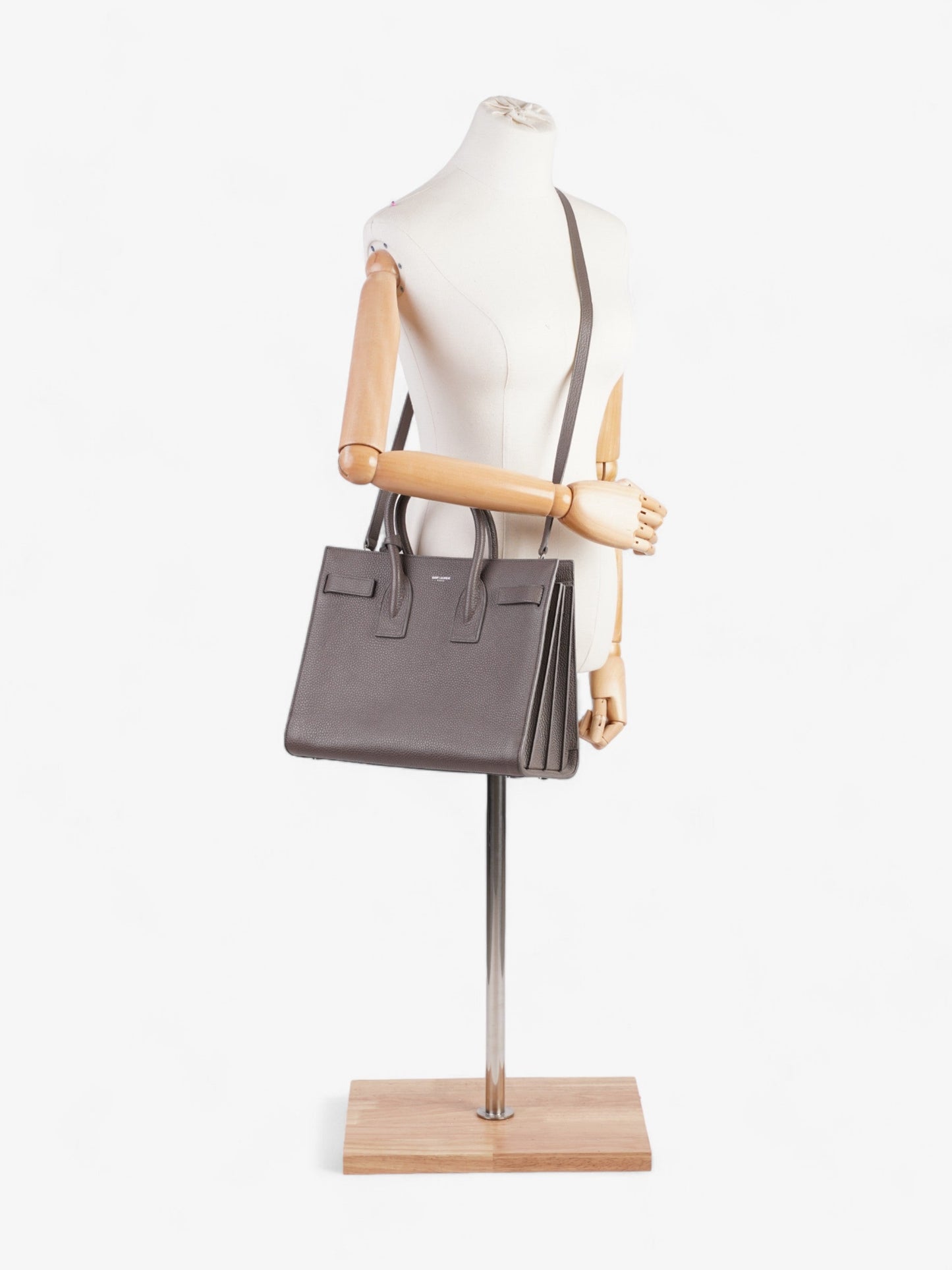 YSL Saint Laurent Sac De Jour Grey Grained Shoulder Bag Leather Gray Small
